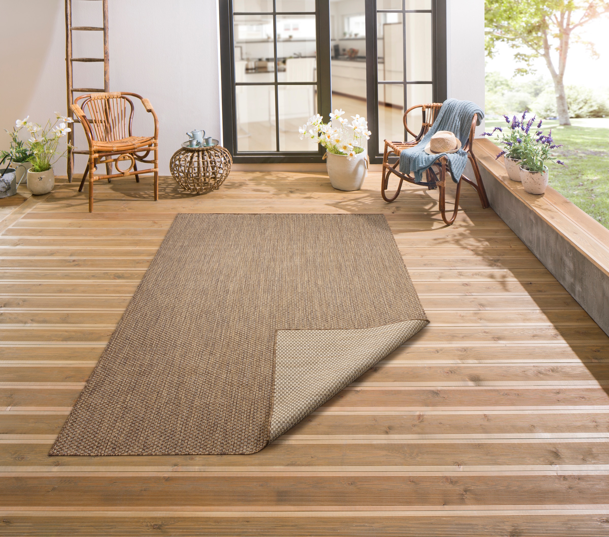 my home Teppich »Rhodos, In-und Outdoor geeignet«, rechteckig, 3 mm Höhe, Sisal-Optik, Wetterfest & UV-beständig, Wohnzimmer, Balkon, Camping