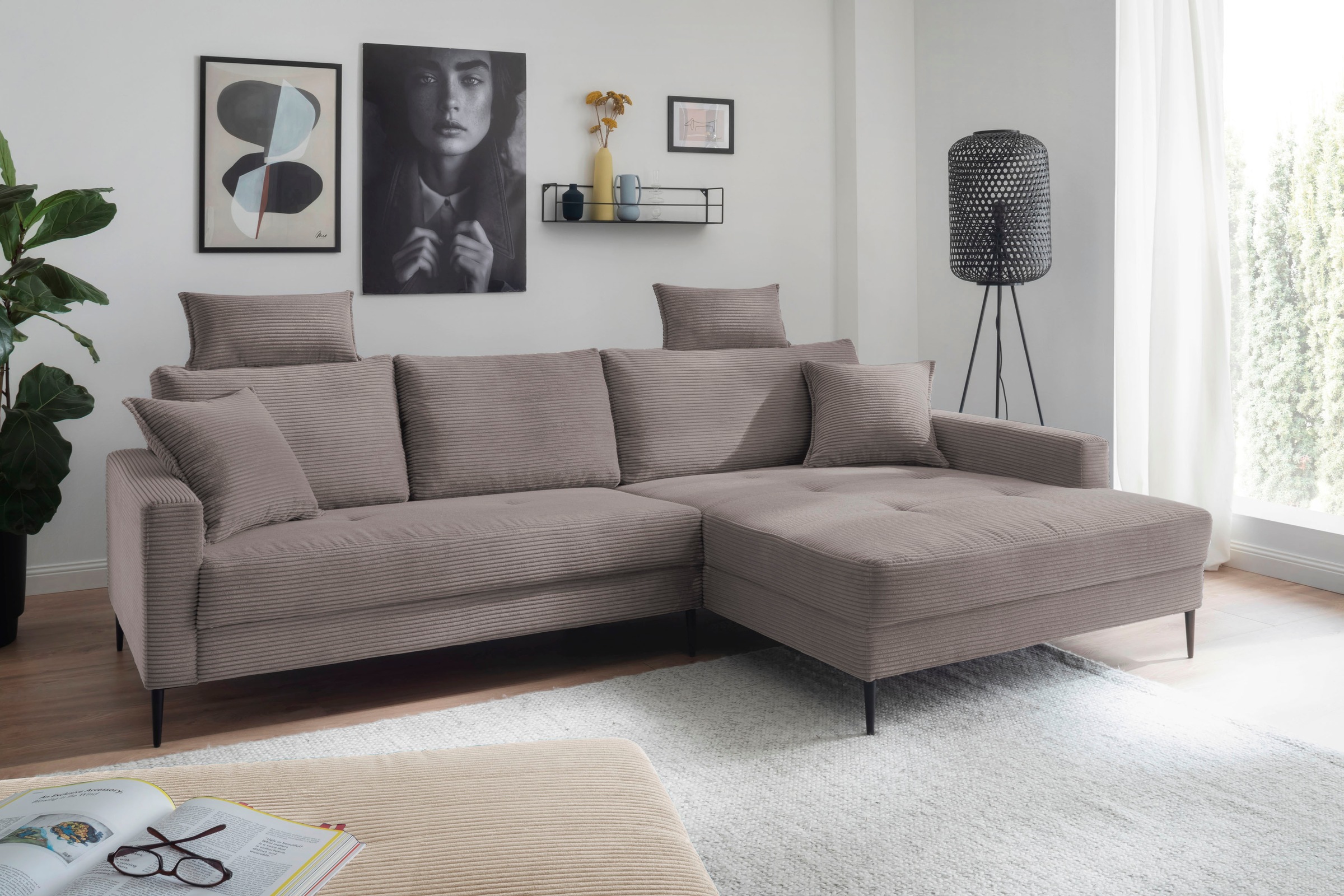 Trends by HG Ecksofa »Summer L-Form« in Cord-Stoff mit Metallfuß günstig online kaufen