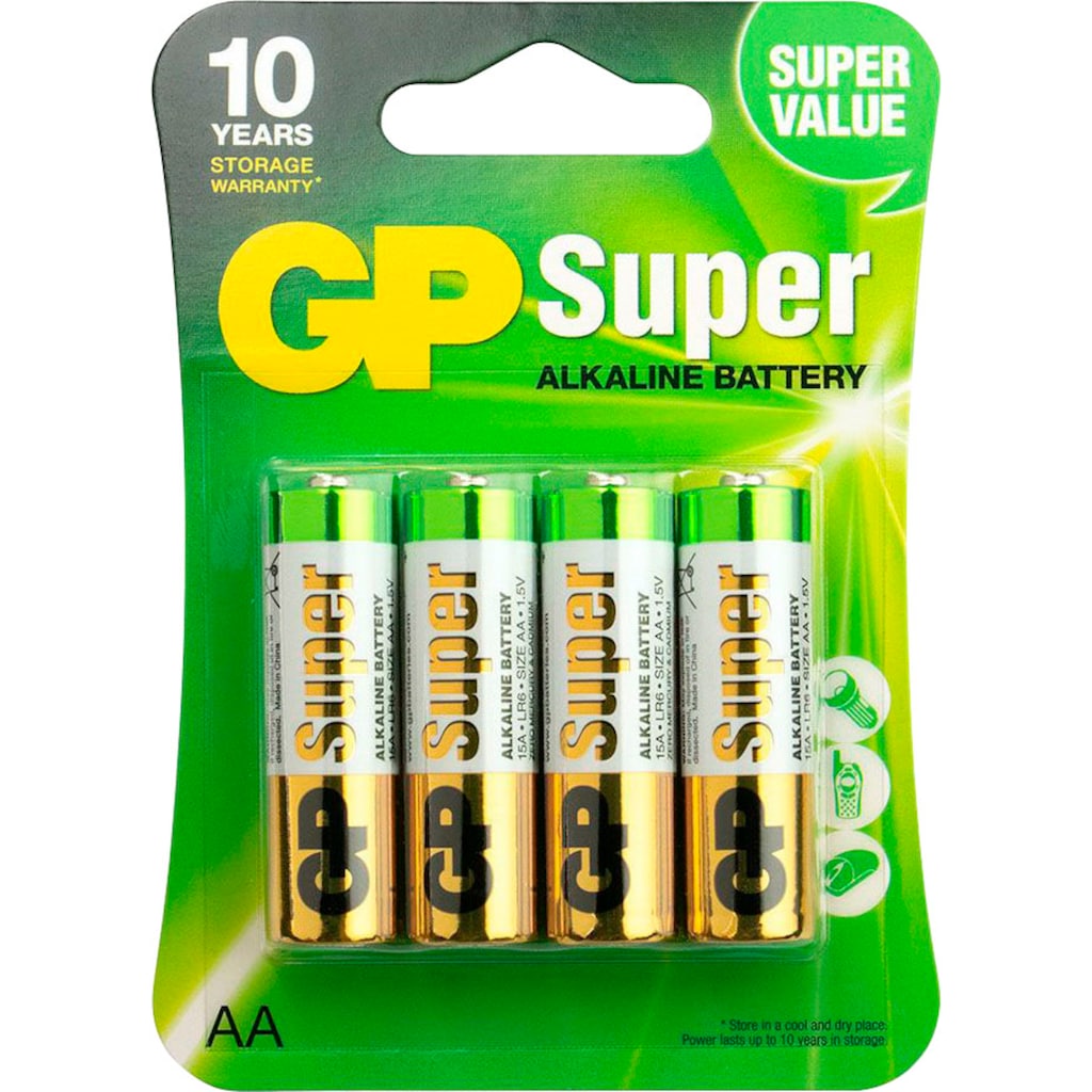 GP Batteries Batterie »Super Alkaline AA«, LR06, 1,5 V, (Set, 4 St.)
