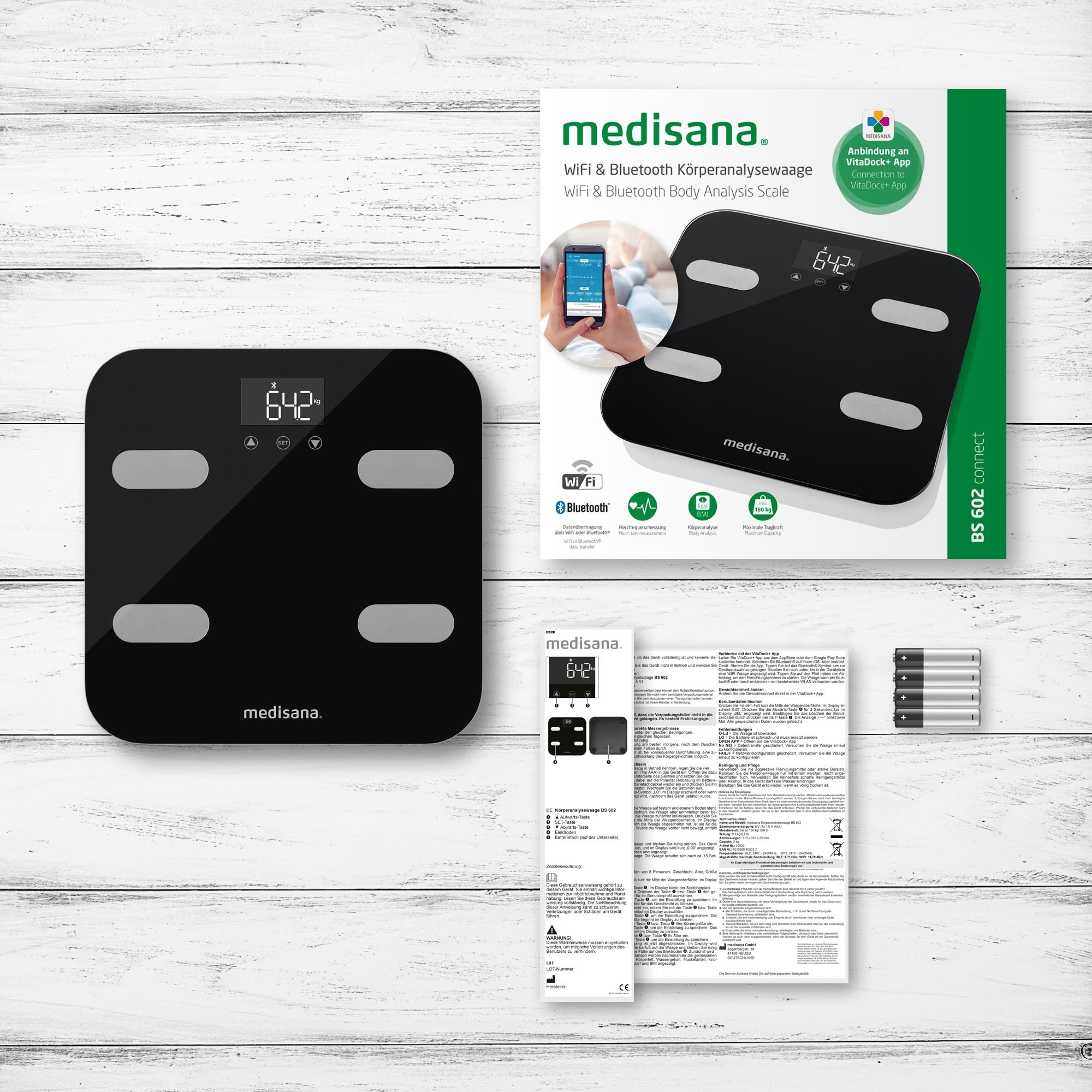 Medisana Körper-Analyse-Waage »BS 602«, Waage misst Körperwerte & sendet Daten via Bluetooth zu VitaDock+