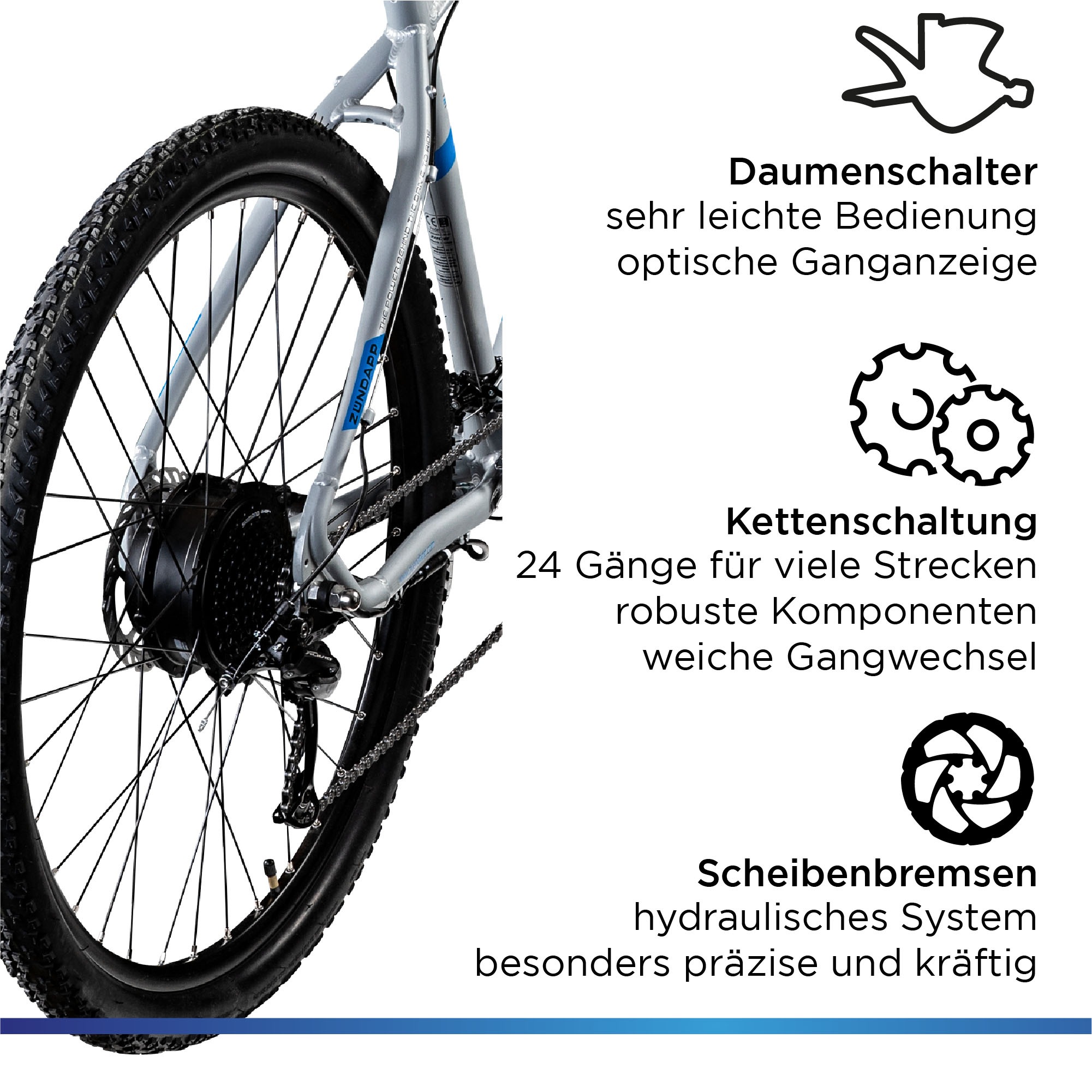 Zündapp E-Bike »Z808«, 24 Gang, Heckmotor 250 W, Pedelec, Elektrofahrrad für Damen u. Herren, MTB