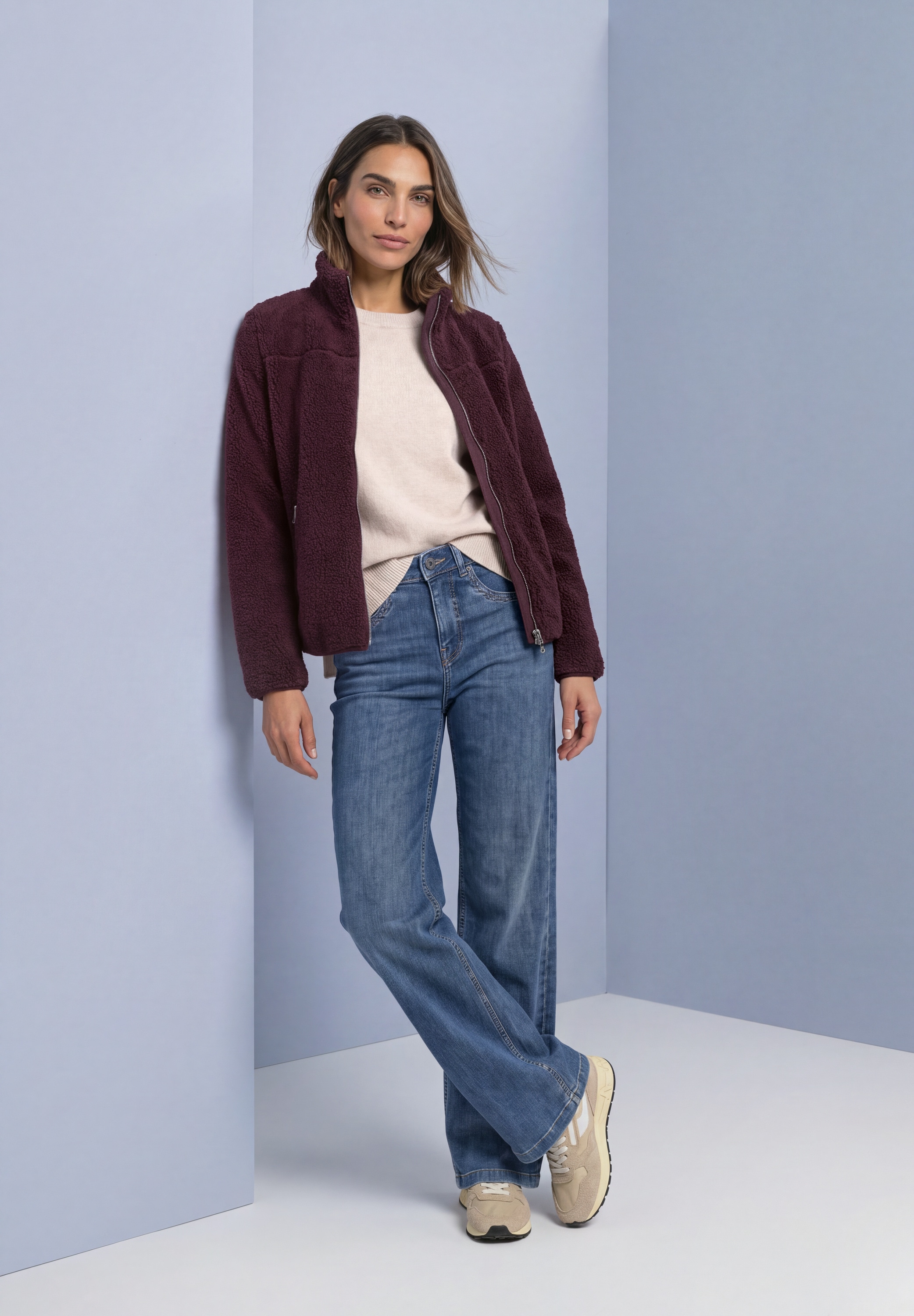 STREET ONE Fleecejacke ohne Kapuze Teddy-Jacke mit Stehkragen und Zipper
