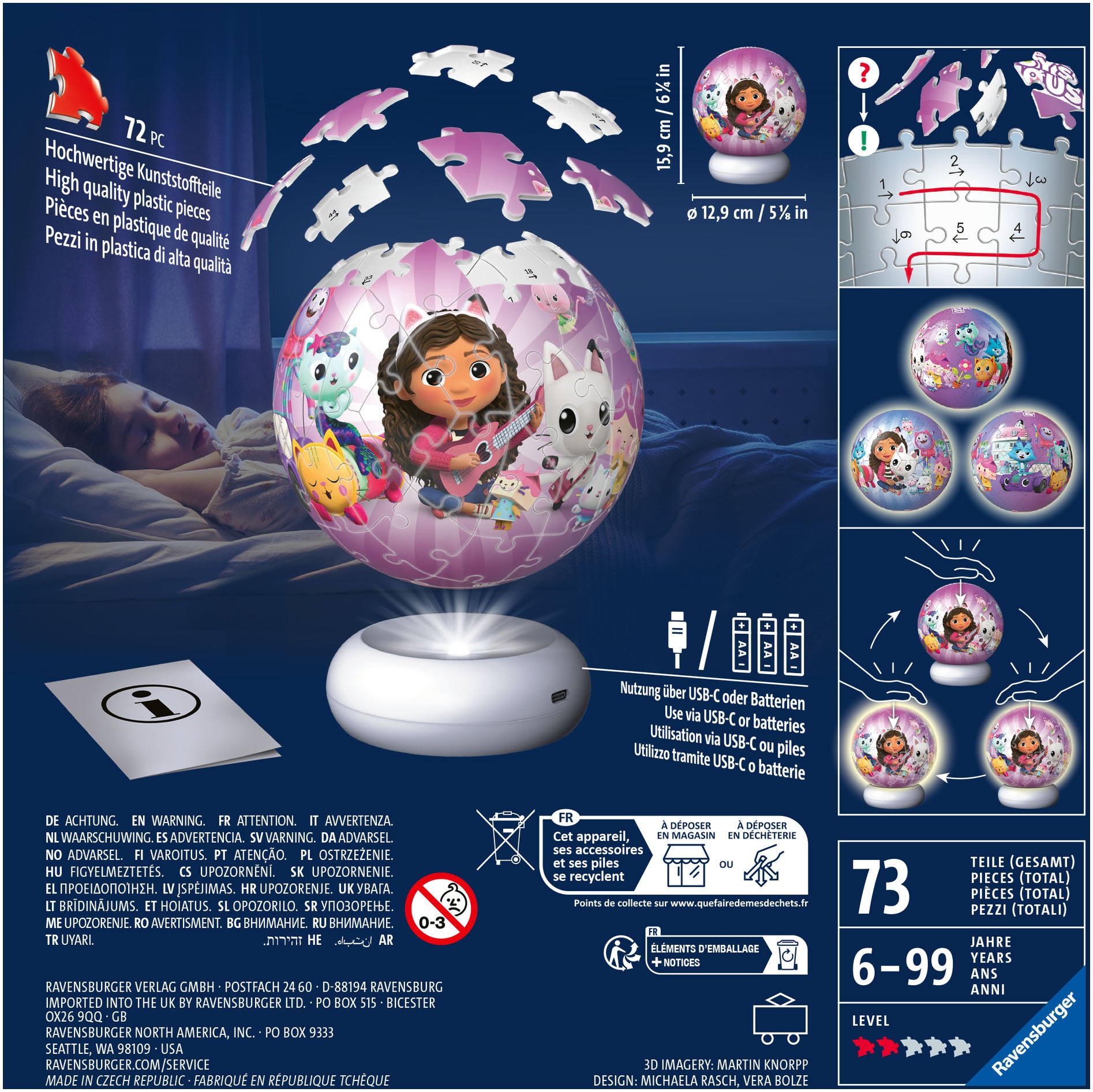 Ravensburger Puzzleball »Nachtlicht Gabby's Dollhouse« beleuchtet