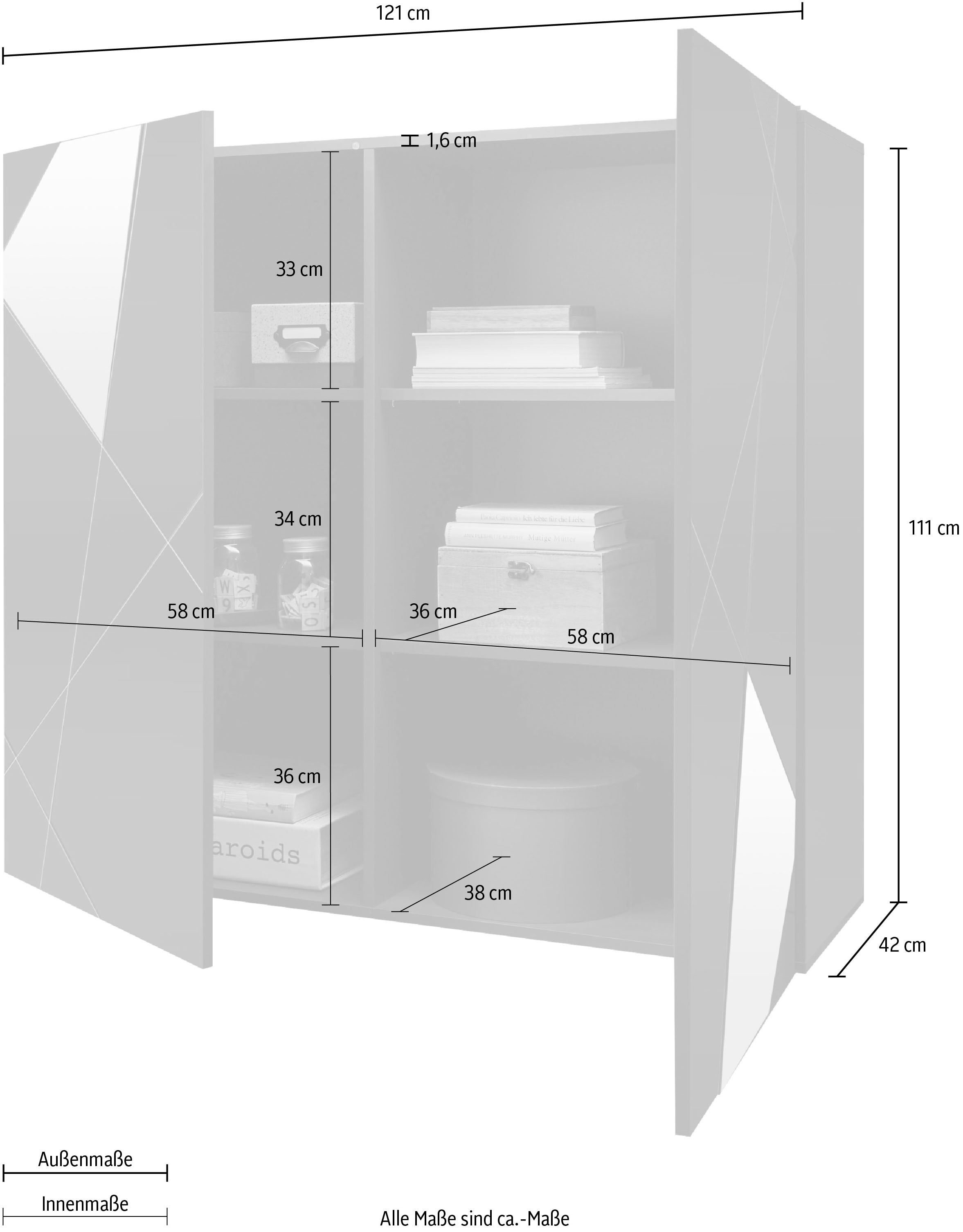 INOSIGN Highboard »Vittoria«, Breite 121 cm, Front mit Siebdruck und Spiegel