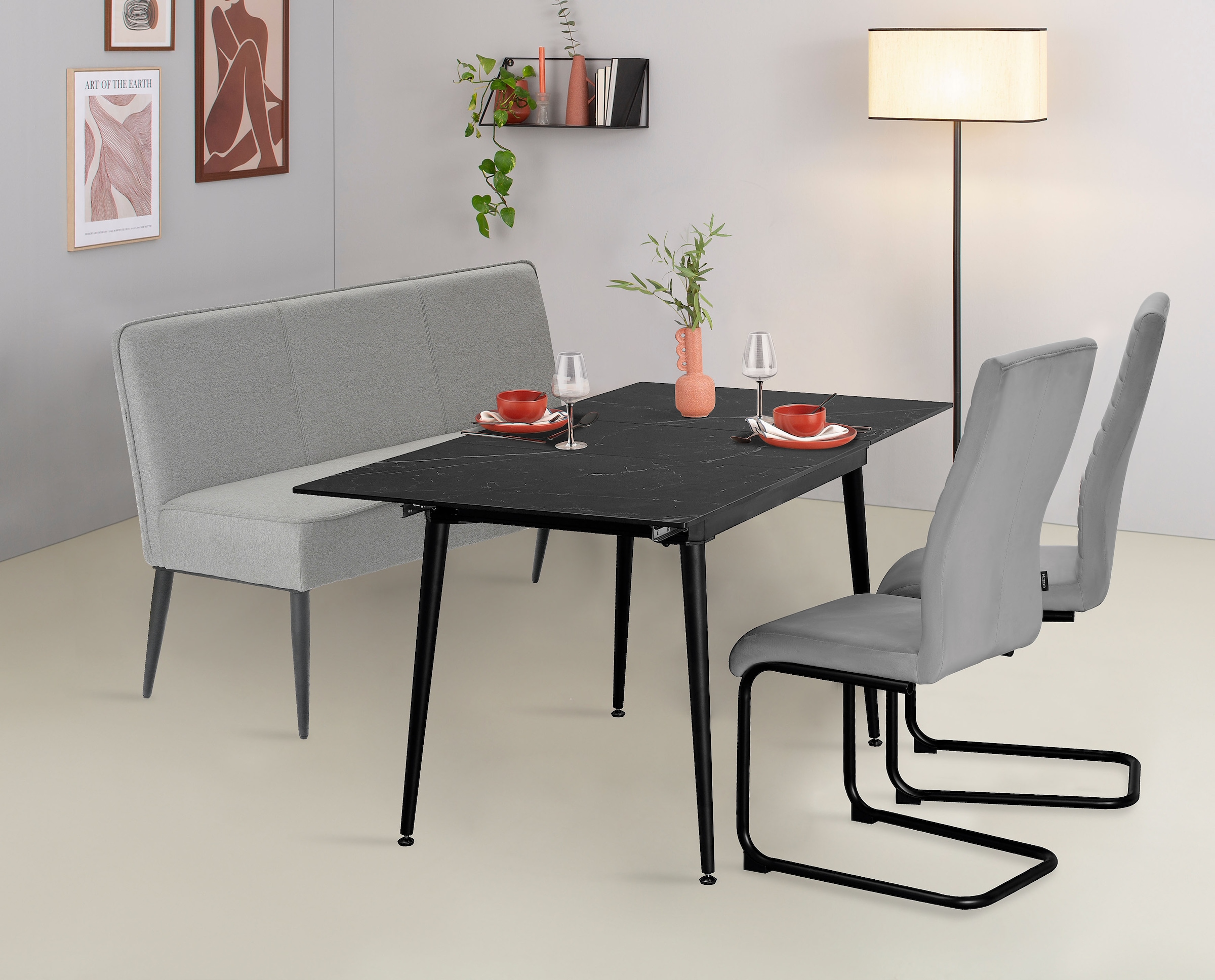 Home affaire Polsterbank »LENZROSE«, (Esszimmerbank, Bank,), mit Taschenfederkern, schwarzes Metallgestell, Breite 142 cm