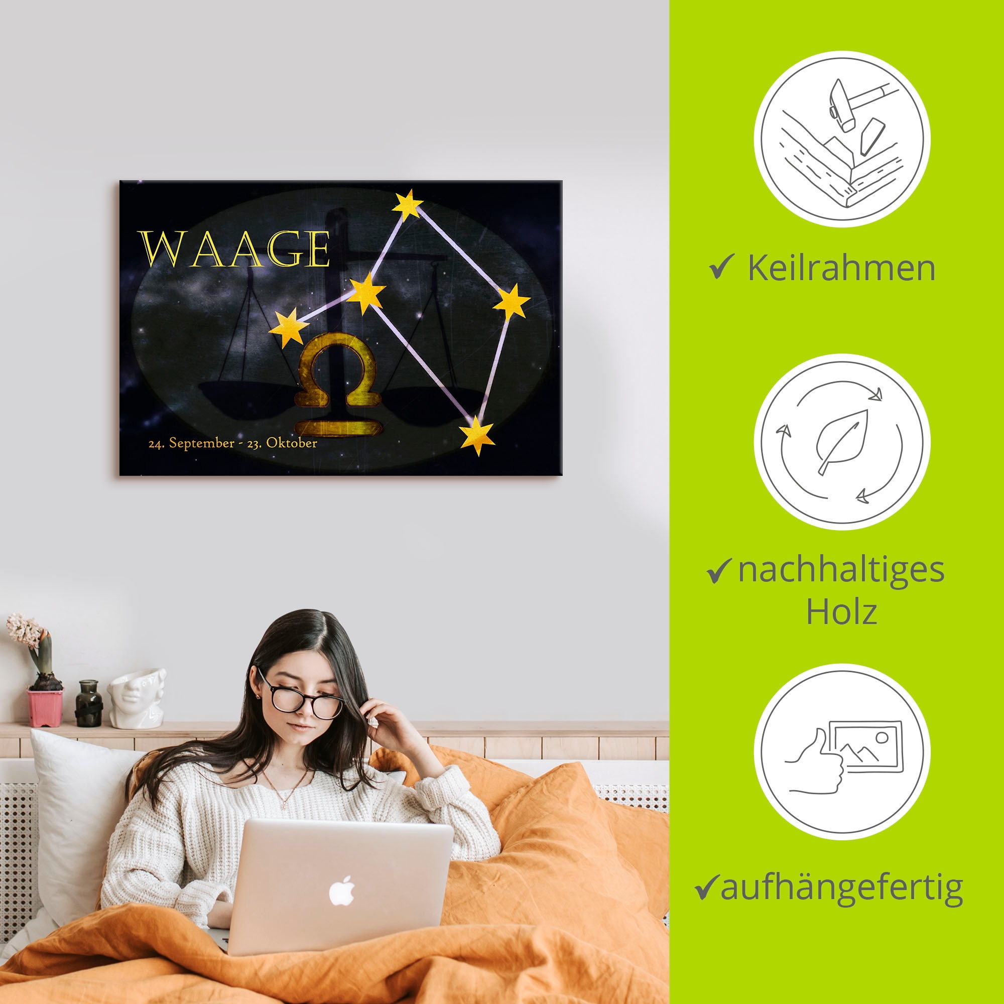 Artland Wandbild »Sternzeichen - Waage« Bilder von Sternzeichen 1 Stk. tlg. auf Holzrahmen gespannt