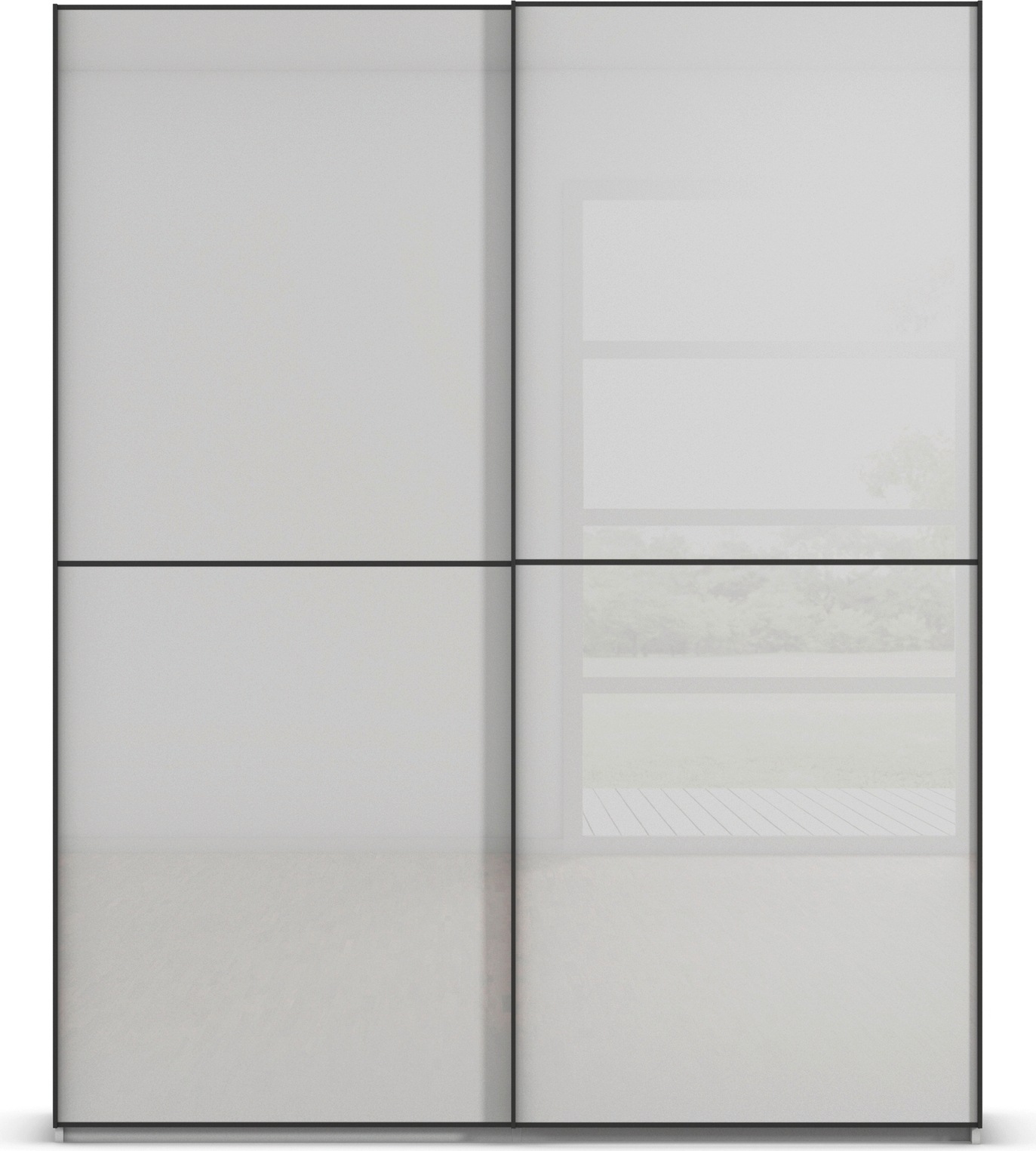 rauch Schwebetürenschrank »Kleiderschrank Schrank Garderobe Schlafzimmerschrank SCALE-DUO«, edle zweigeteilte Türen Glas-Front mit 3 Zierleisten MADE IN GERMANY