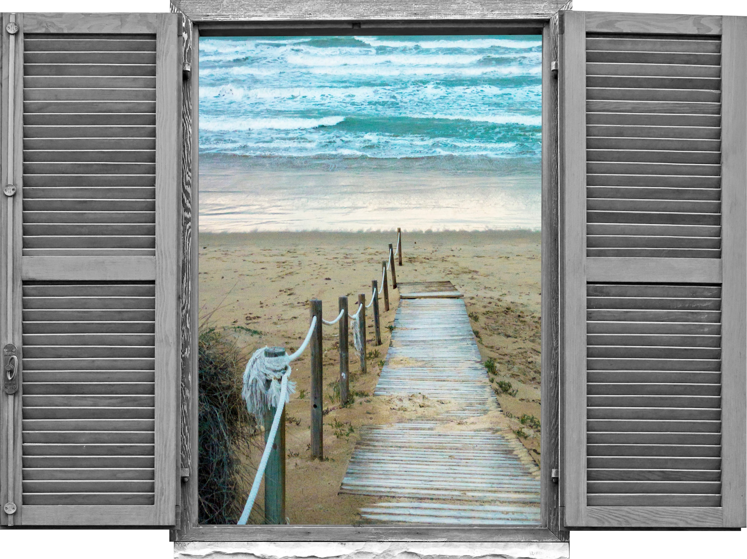 queence Wandtattoo »Steg zum Meer«, (1 St.), Wandsticker, Wandbild, selbstklebend, 3D, Fenster