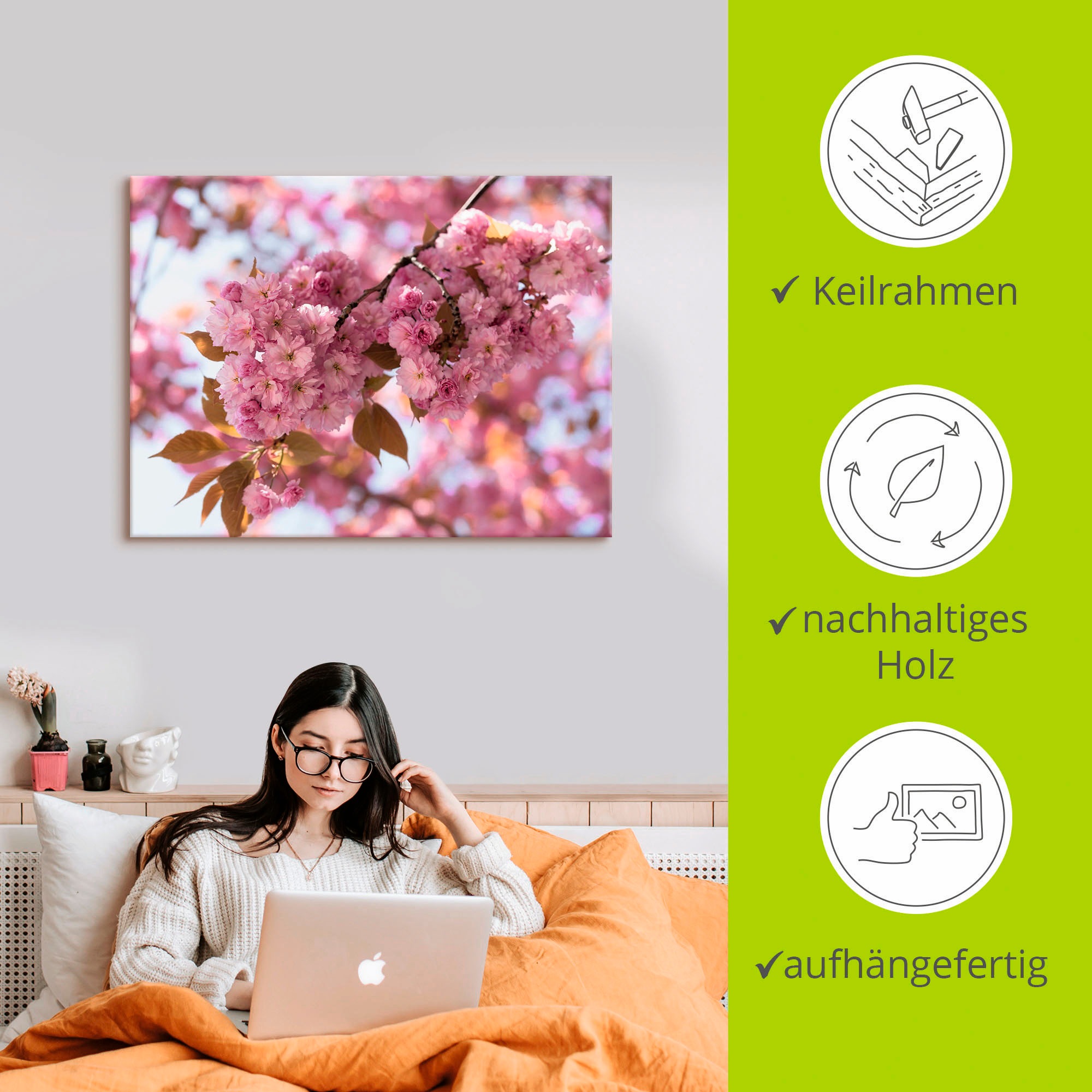 Artland Wandbild »Japanische Kirschblüte in Love I«, Blumen, (1 St.), als Leinwandbild, Poster, Wandaufkleber in verschied. Größen