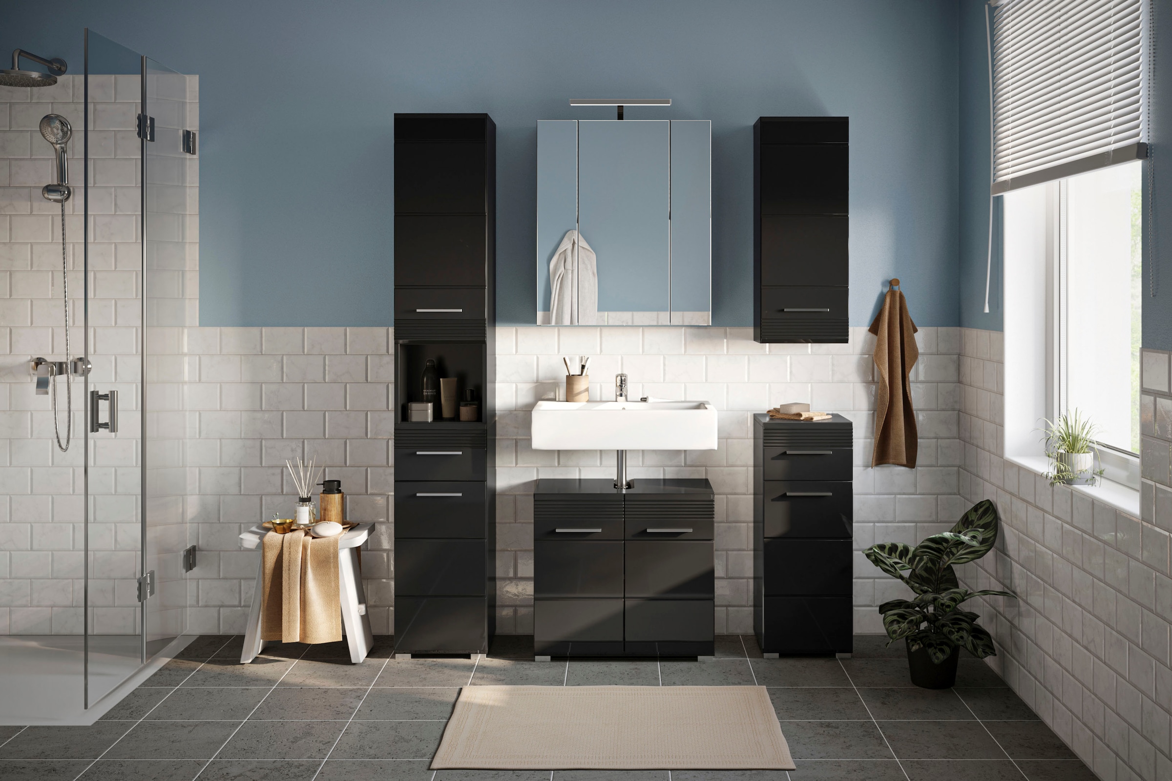 INOSIGN Badmöbel-Set »Malmö, 5 teilig, inklusive LED Beleuchtung, bestehend aus:«, (Set, 5 St.), Badmöbel, 5-tlg
