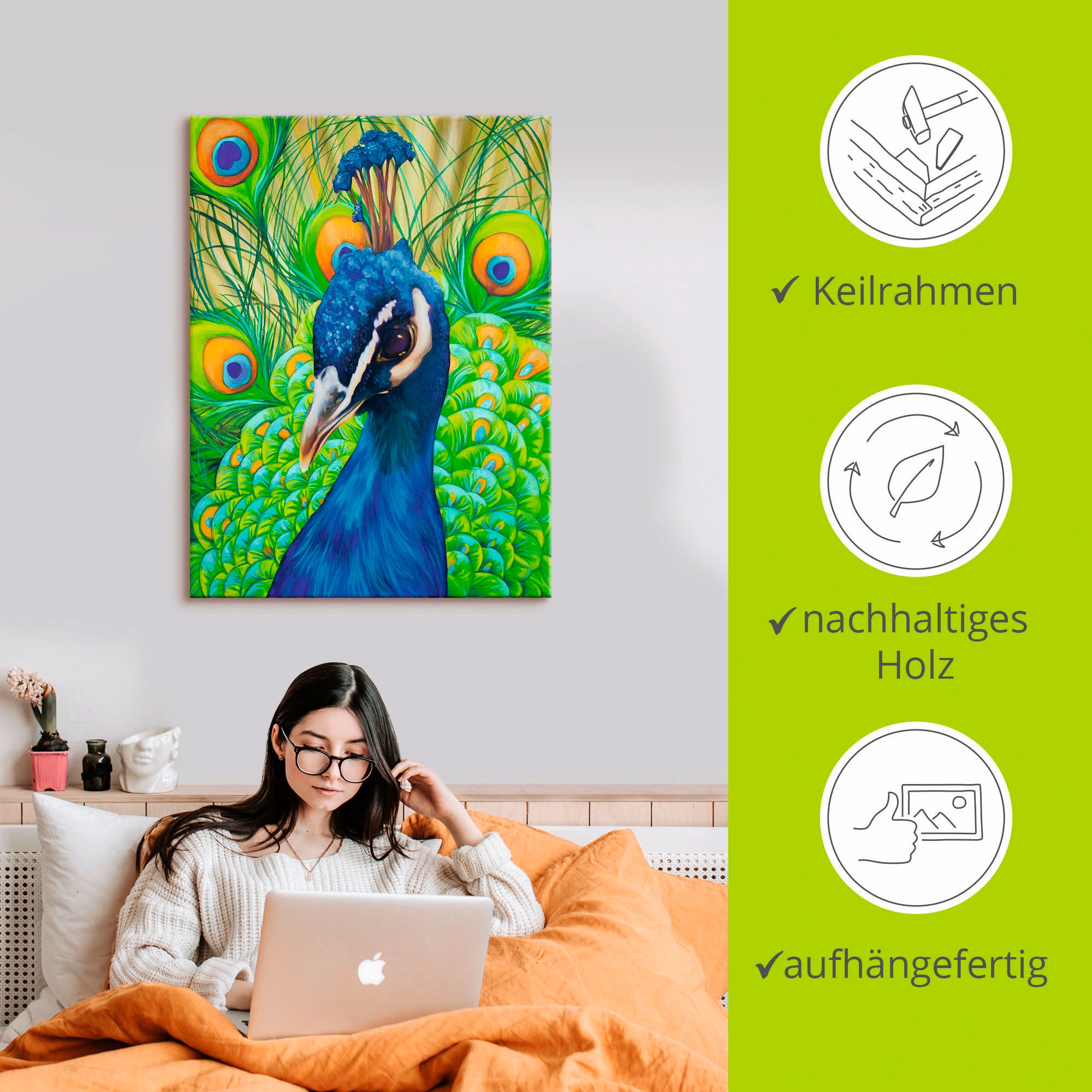 Artland Wandbild »Pfau«, Vögel, (1 St.), als Leinwandbild, Poster in verschied. Größen
