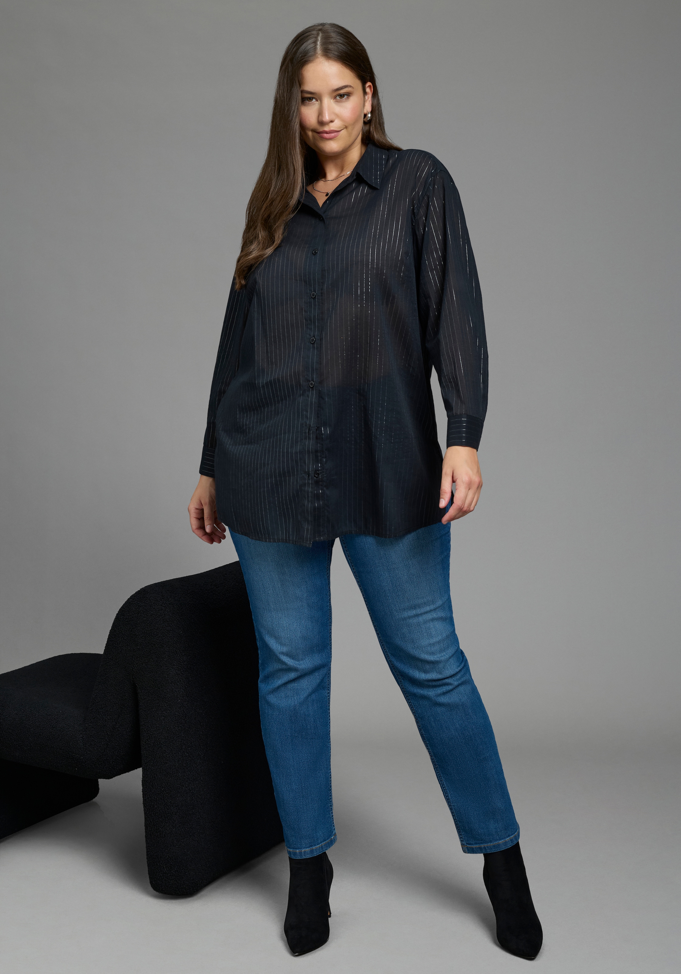 Laura Scott CURVE Klassische Bluse »Große Größen« femininer Stil, aus Baumwolle, mit feinem Nadelstreifenmuster