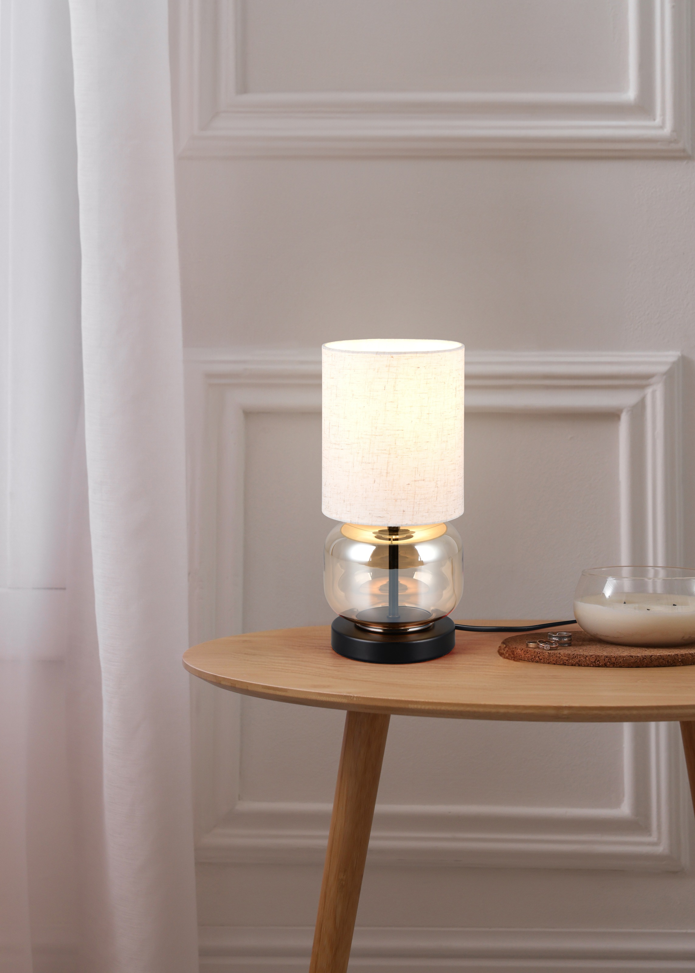 my home Tischlampe »Ulrichstein, Tischlampe mit Glas und Stoffschirm exkl 1 günstig online kaufen