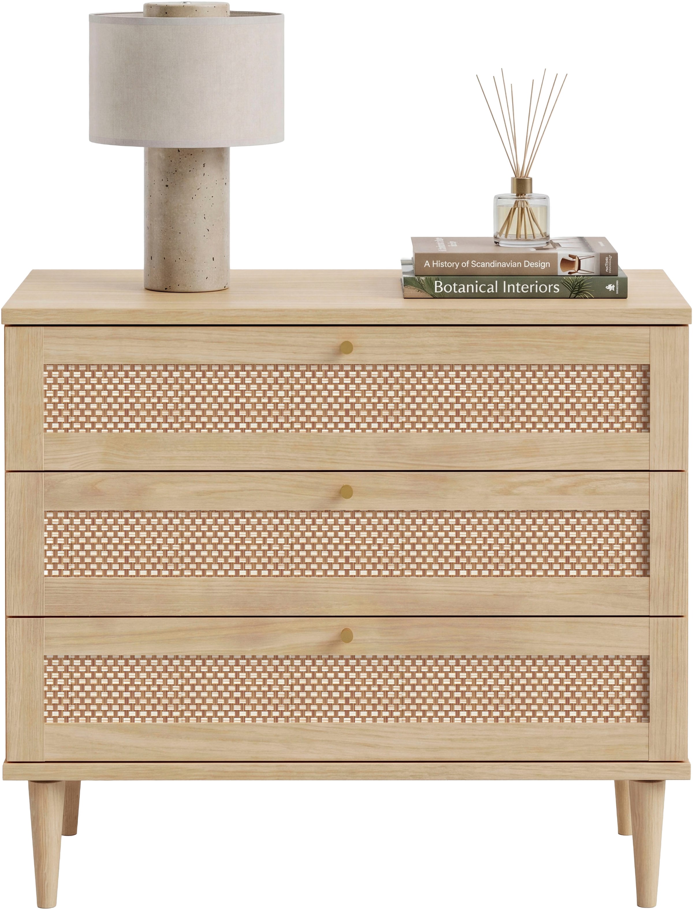 OTTO home Kommode »ELLIAN mit Wiener Geflechtoptik, 3 Schubkästen« Holzfüße, Metallgriffe, Made in EU, viel Stauraum