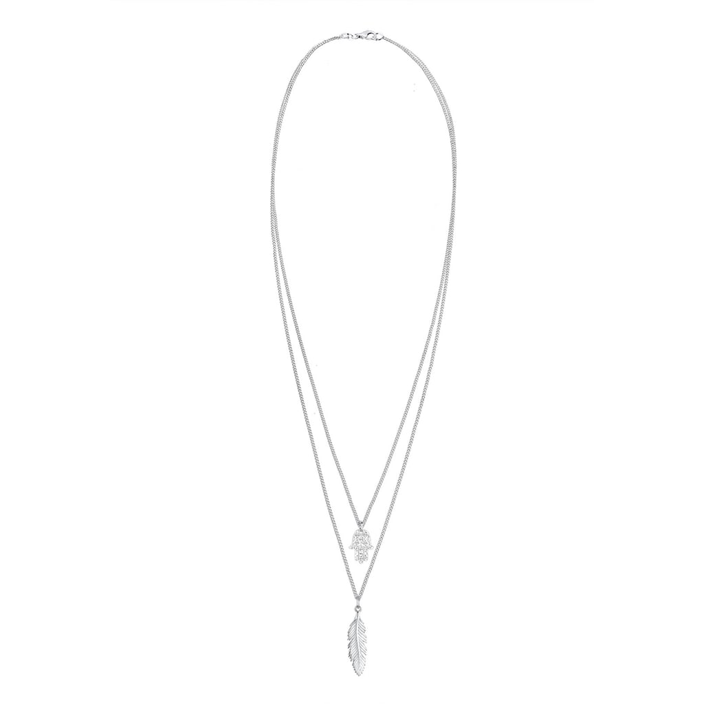 Elli Gliederkette »Layer Feder Hamsa Kristalle 925 Silber«