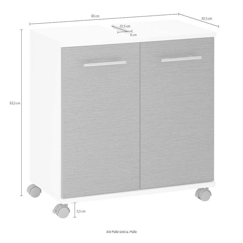 Schildmeyer Waschbeckenunterschrank »Palermo«, Breite 60 cm, Metallgriffe, verstellbarer Einlegeboden, auf Rollen