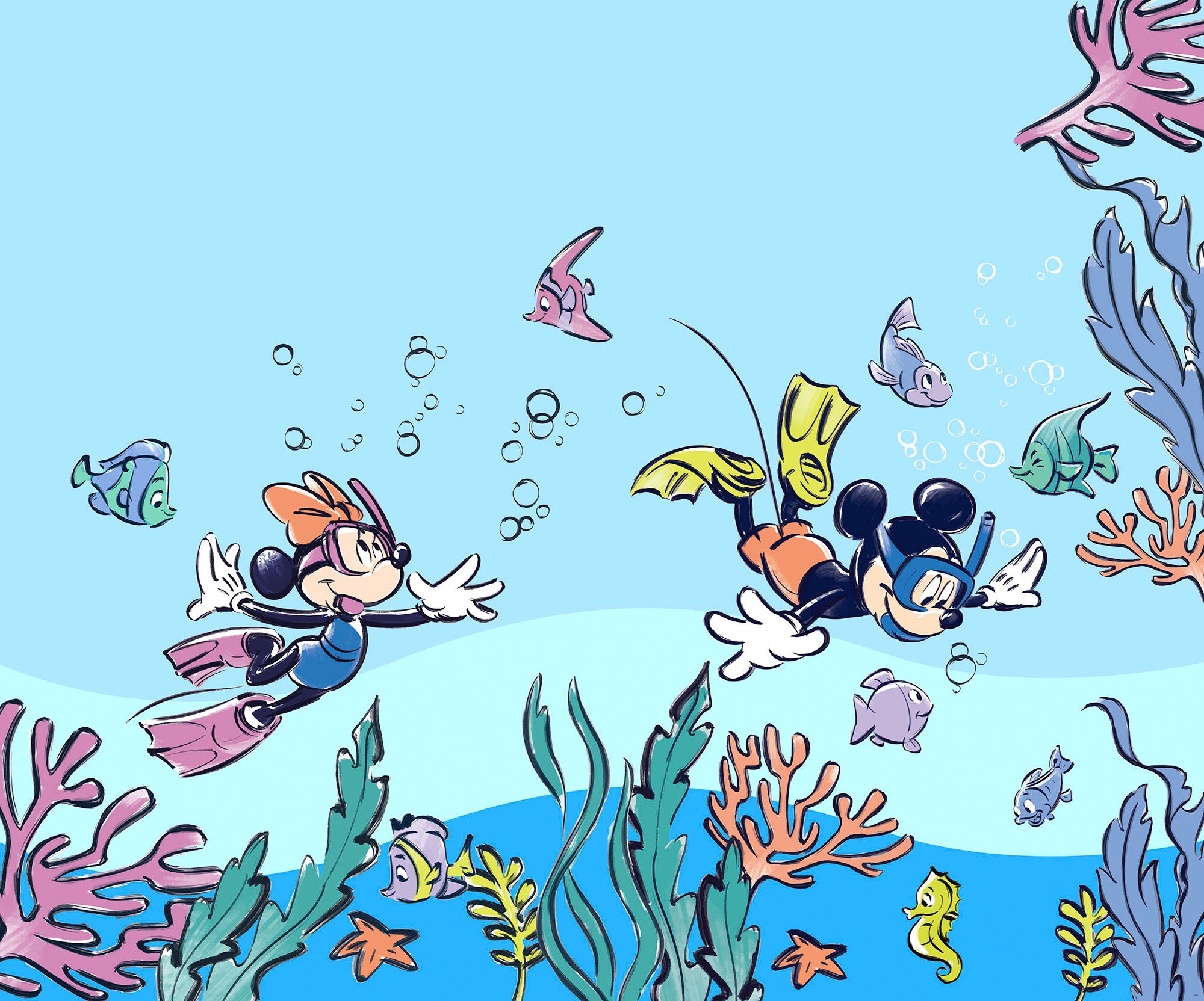 Komar Fototapete »Digitaldruck Vlies - Mickey & Minnie Coral Reef - Größe 3 günstig online kaufen