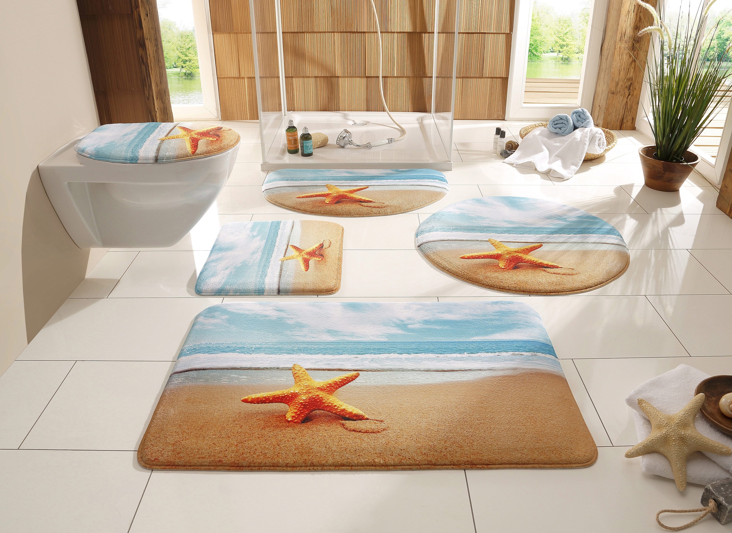 MY HOME Badematte »Seestern« Höhe 14 mm Memory Schaum rutschhemmend beschichtet fußbodenheizungsgeeignet schnell trocknend strapazierfähig...