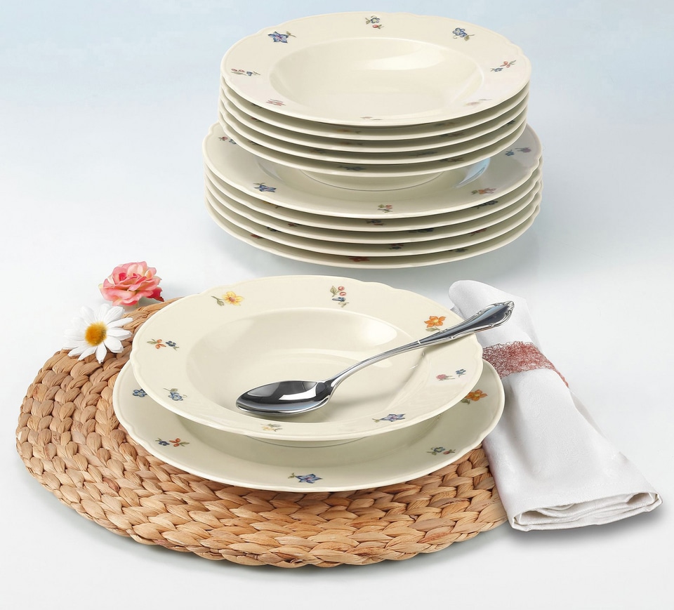 Seltmann Weiden Tafelservice »Teller Set, Geschirr-Set Marieluise«, (Set, 12 tlg.), Speiseteller, Suppenteller Made in Germany, 12 Teile, für 6 Personen