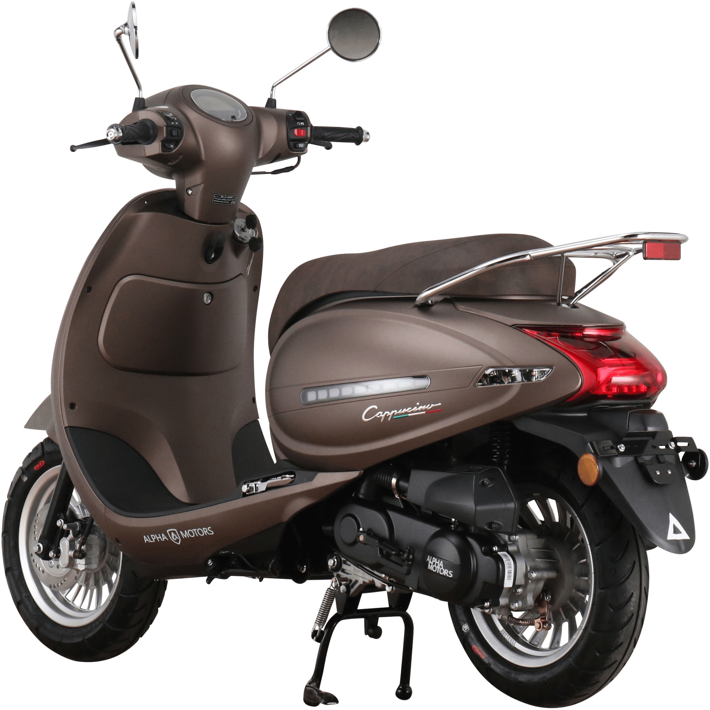 Alpha Motors Motorroller »Cappucino 50 ccm 25 km/h EURO 5 mattbraun«, 50 cm³, 25 km/h, Euro 5, 2,72 PS, LED-Leiste vorne und hinten, mit USB-Anschluss und Lenkerschloss