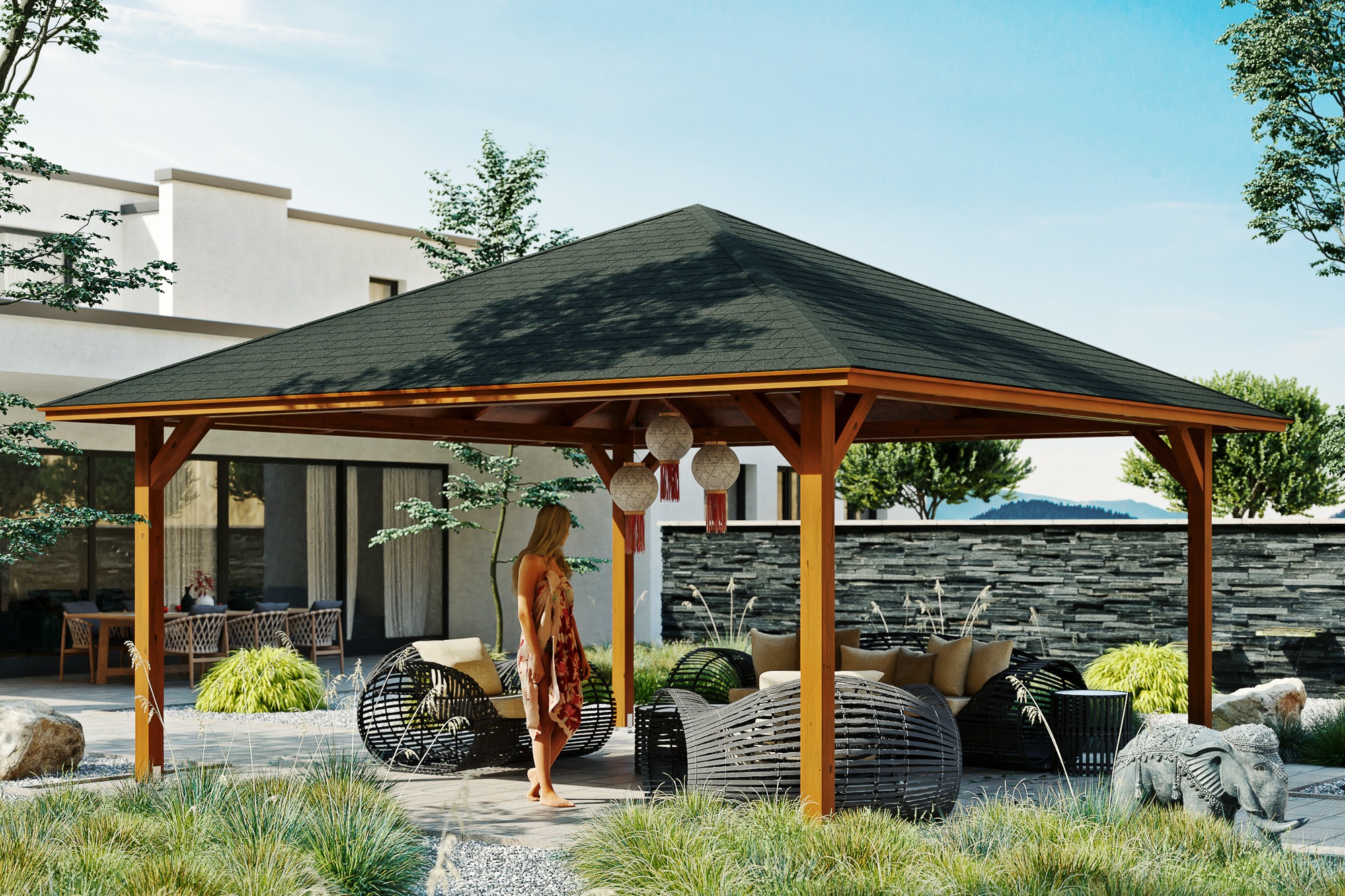 Skanholz Holzpavillon »Cannes 4«, Leimholz, 489 x 489 cm