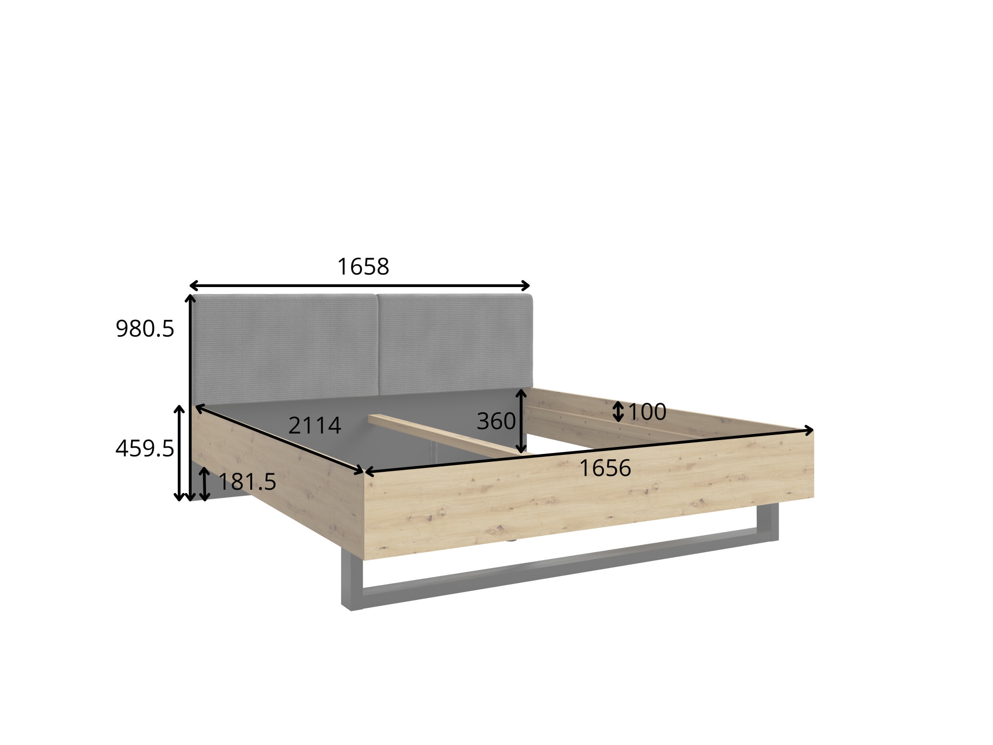 Home affaire Polsterbett »PERY Bettgestell 160x200 mit gepolstertem Kopfteil, ohne Bettkasten« ohne Lattenrost und Bettkasten, Breite 160 cm