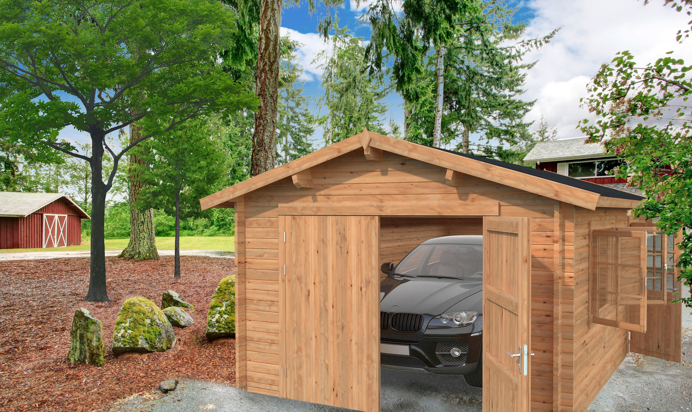 Palmako Garage »Roger«, BxTxH: 426x598x276 cm, mit Holztor, hellbraun