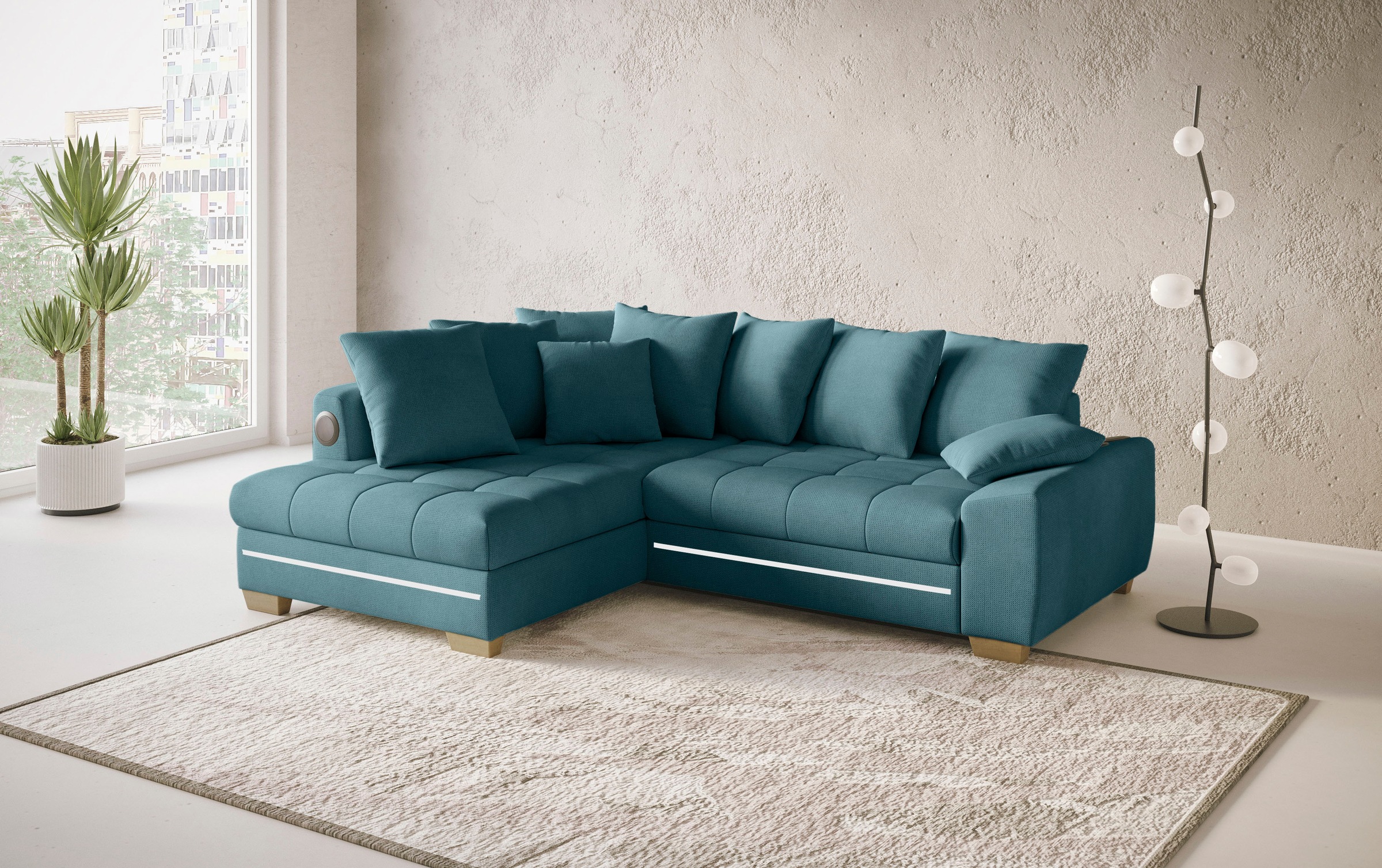 Mr. Couch Ecksofa »Nikita II, L-Form«, mit Kaltschaum, RGB-LED, Soundsystem, wahlweise mit Bett, Bettkasten
