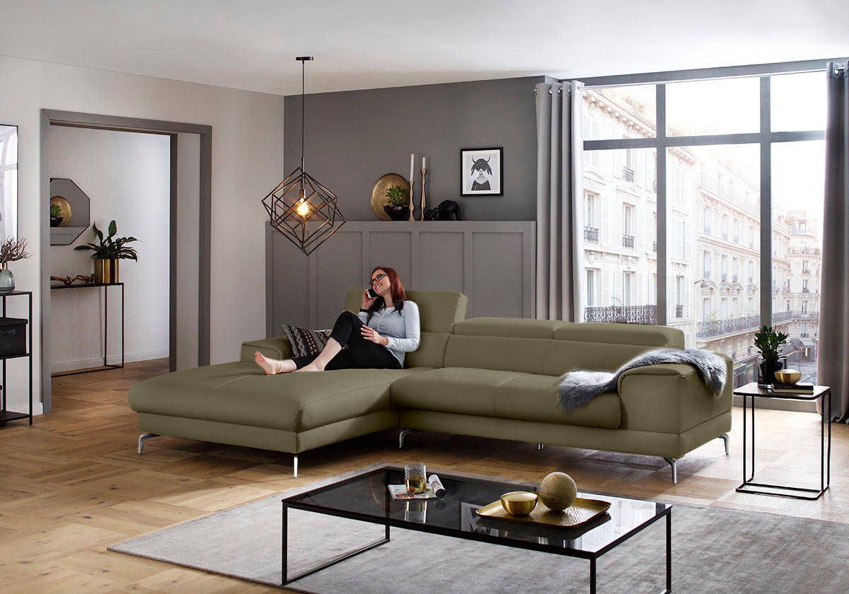 W.SCHILLIG Ecksofa »piedroo, Designsofa mit tollem Sitzkomfort, bequem und elegant, L-Form«, Kopfteilverstellung, wahlweise mit Sitztiefenverstellung, Breite 303cm