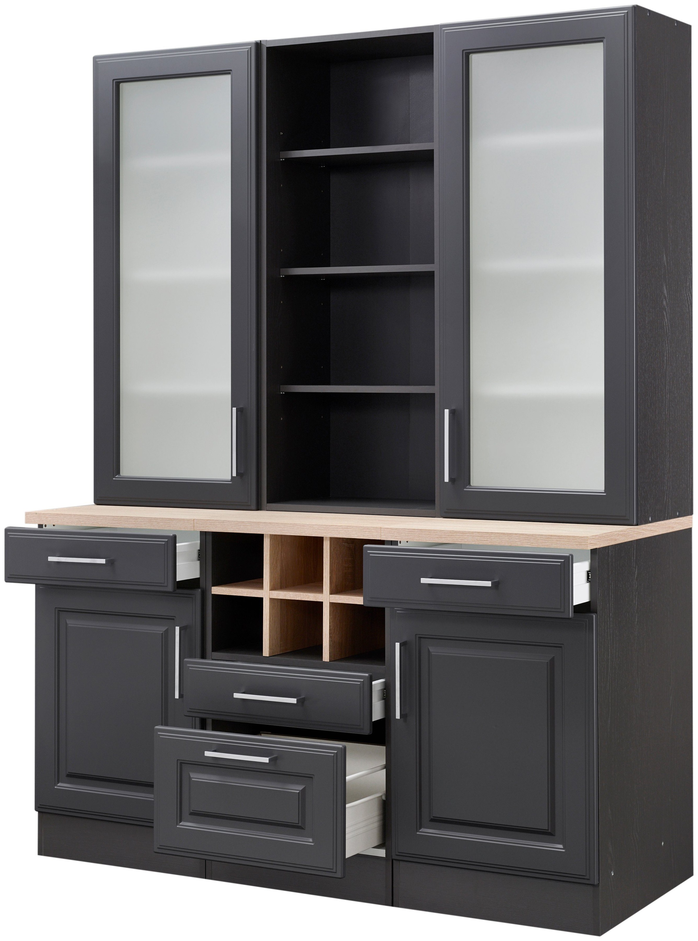 KOCHSTATION Küchenbuffet "KS-Stockholm" hochwertige MDF-Fronten, 2 Glasrahm günstig online kaufen