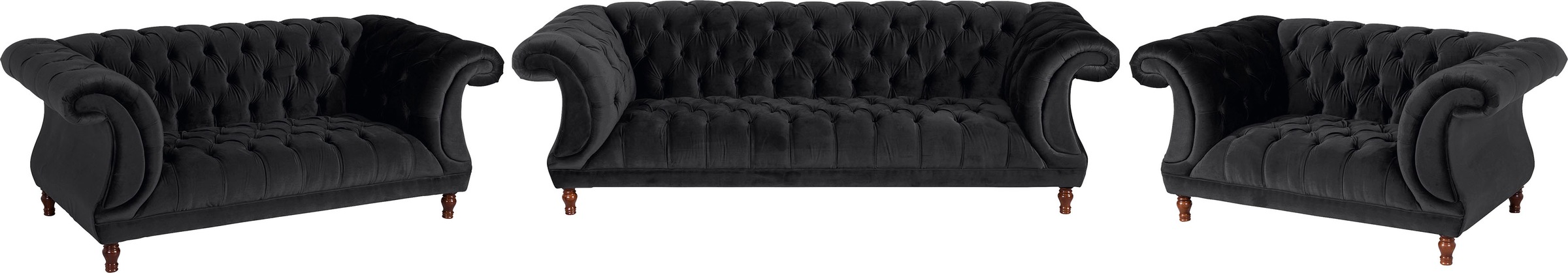 Max Winzer® Chesterfield-Sofa »Isabelle«, Knopfheftung & gedrechselten Füßen in Buche Nussbaum, Breite 200 cm
