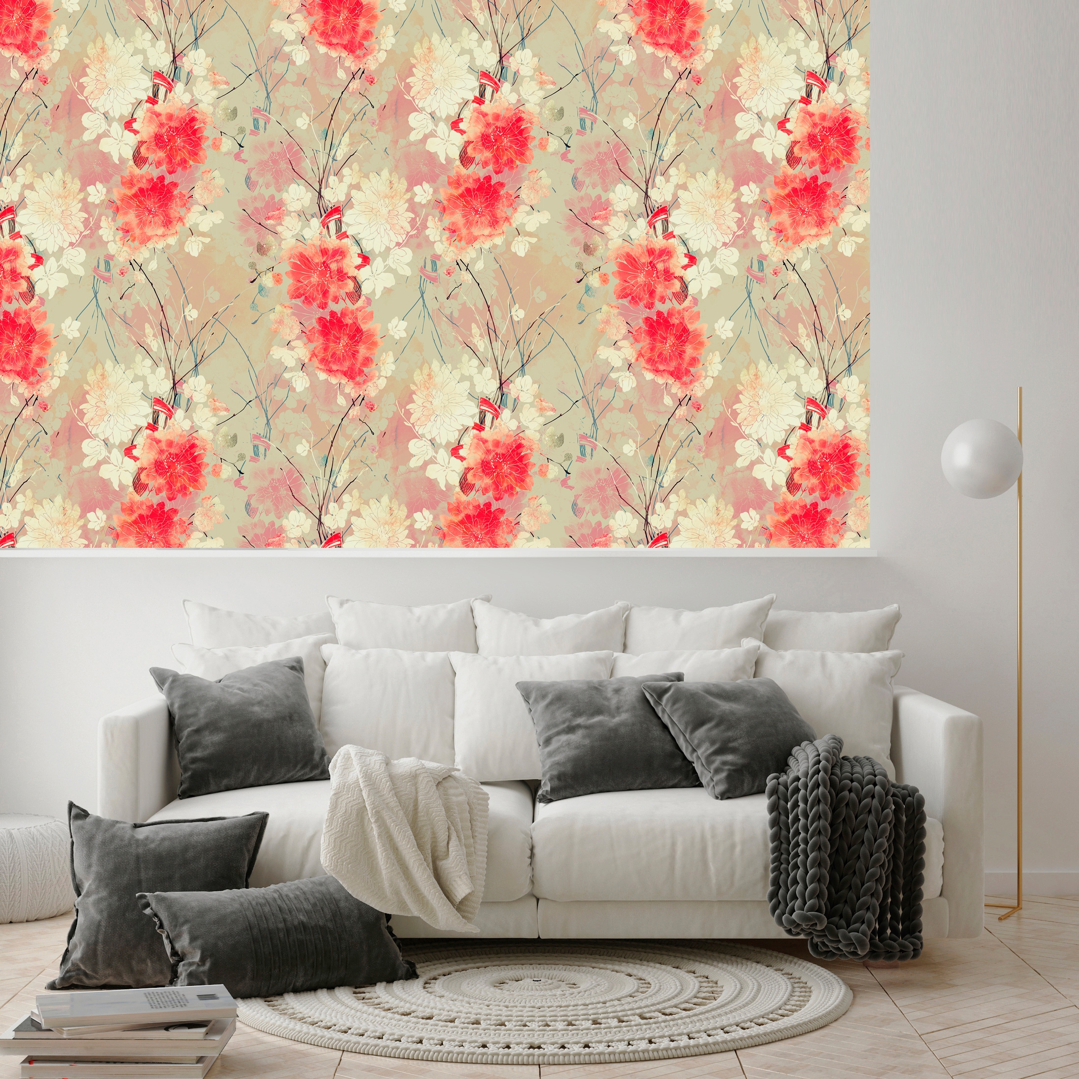 queence Vinyltapete »Flo«, bedruckt-Motiv-botanisch-floral-gemustert-natürlich, 90x250cm, selbstklebend, kinderleichte Anbringung, Sticker