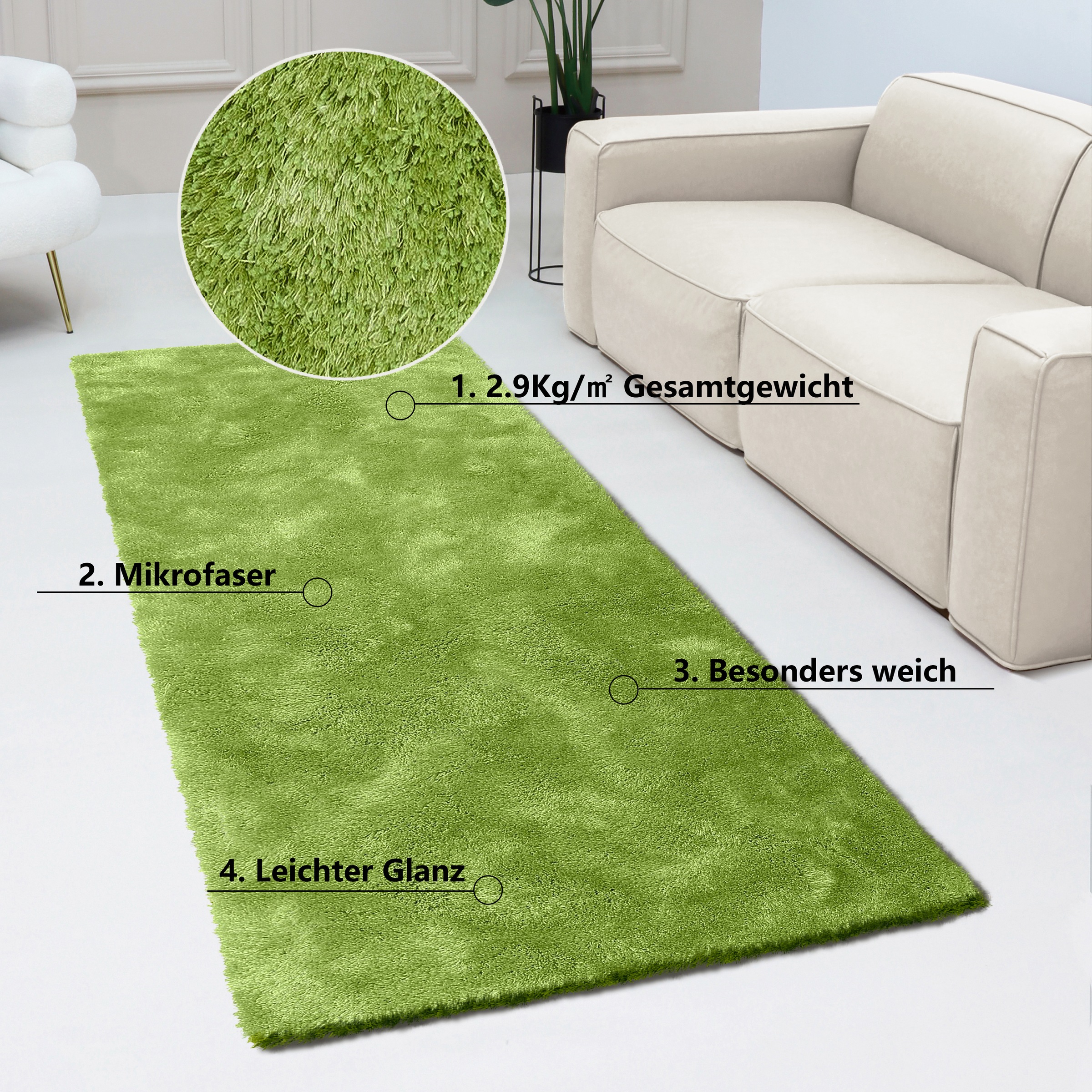 Bruno Banani Hochflor-Läufer »Dana Teppich, Kundenliebling«, rechteckig, 30 mm Höhe, Brücke, uni, weich, Mikrofaser, Diele, Flur, Wohnzimmer, Schlafzimmer