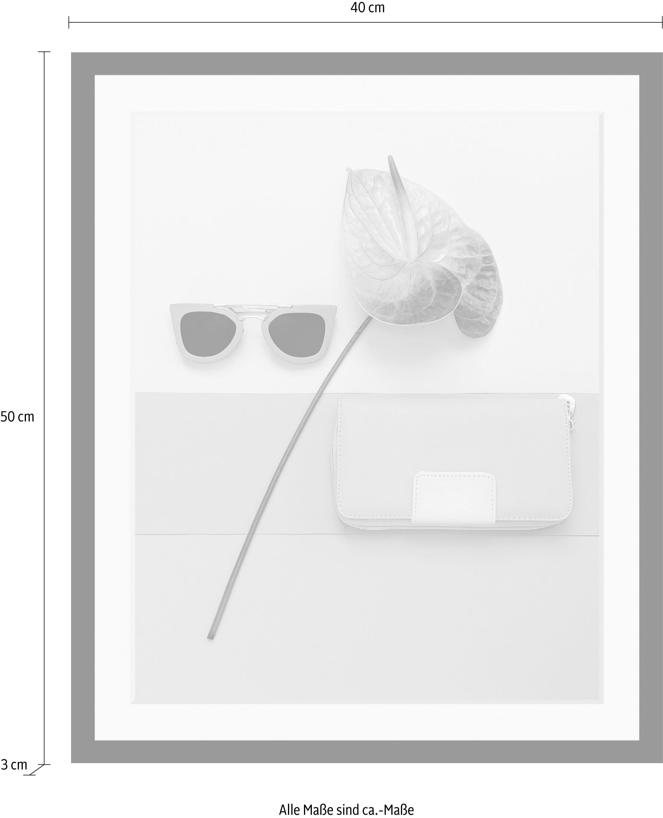 queence Bild »Sonnenbrille Pink«, Fashion-Magazincover-Mode-Modebilder-Blumen-Blumenbilder, HD Premium Poster-Druck inkl. Holzrahmen