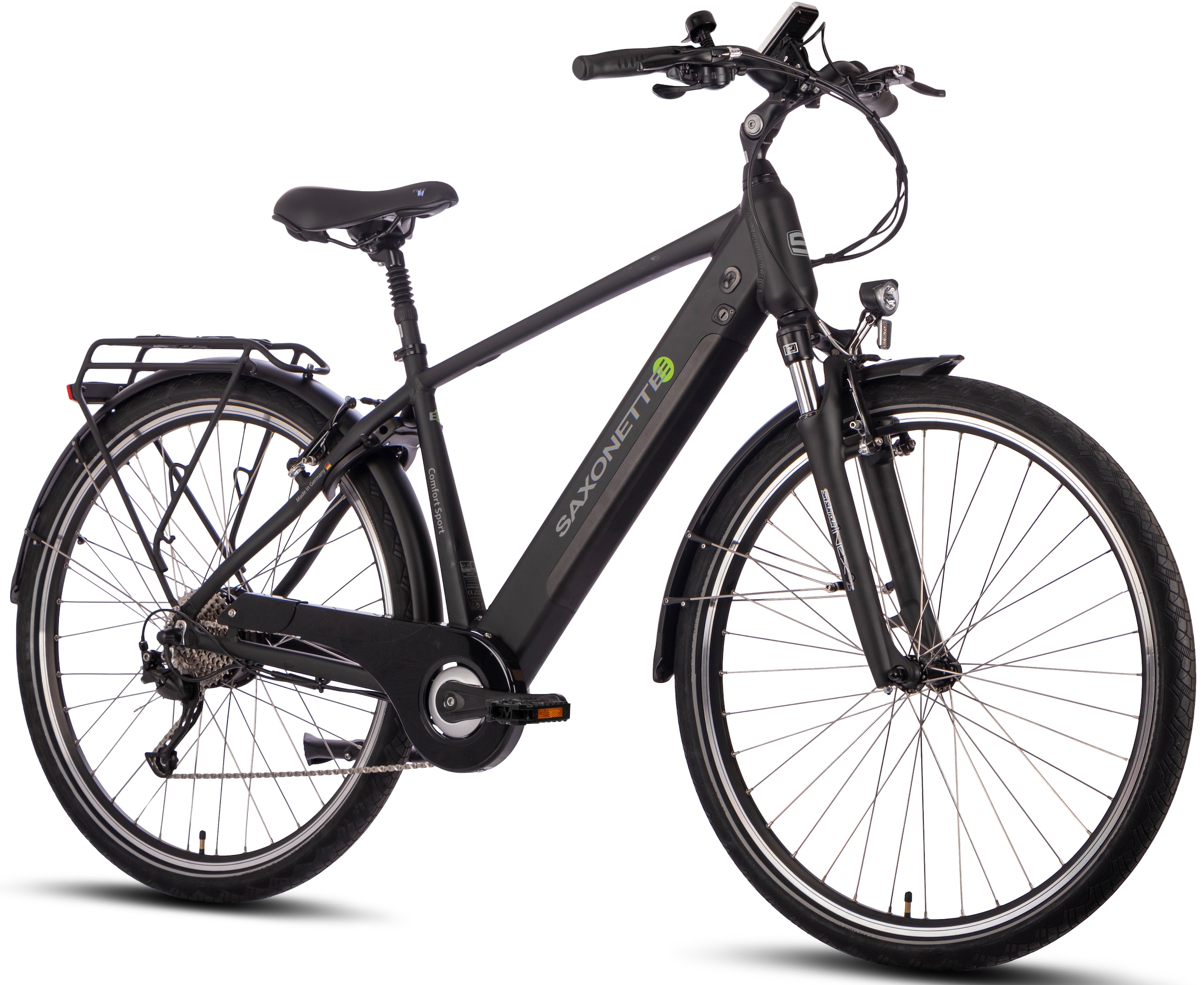 SAXONETTE E-Bike »Comfort Sport«, 9 Gang, Shimano, Alivio, Heckmotor 250 W, (mit integr. Rahmenschloss und Trapez-Rahmen), Pedelec, Elektrofahrrad für Damen u. Herren