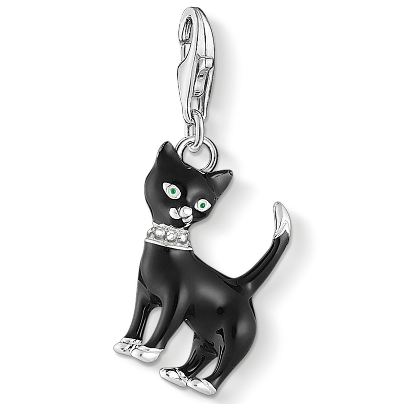 THOMAS SABO Charm-Einhänger »Katze« mit Zirkonia (synth.) silberfarben-weiß-schwarz + weiß Besonderer Charm-Anhänger schwarze Katze