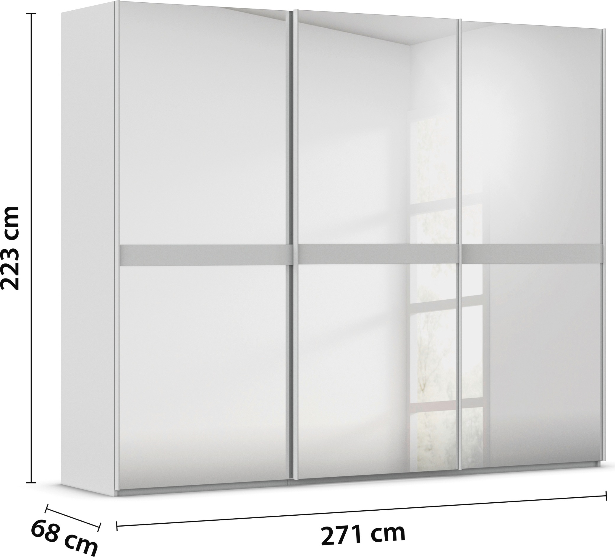 rauch Schwebetürenschrank »Kleiderschrank Schrank Garderobe Schlafzimmerschrank SCALE-LINE«, edle Optik mit Bauchbinde in Korpusfarbe Spiegelfront MADE IN GERMANY