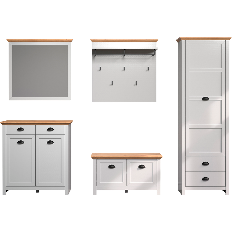 HOME AFFAIRE Garderoben-Set »Herzwill« 5 Stk. tlg. Lichtgrau Melamin / Artisan Eiche NB Garderobenschrank, Sitzbank, Garderobenpaneel, Kommode,...