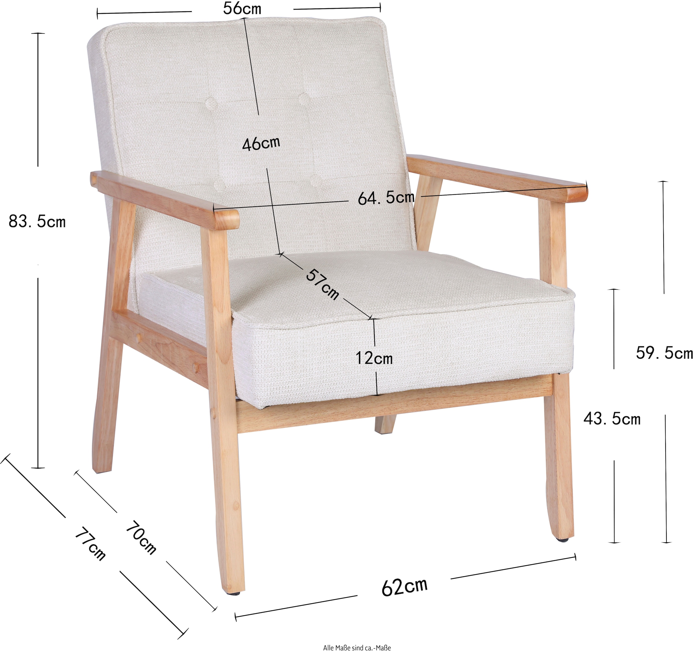 Home affaire Loungesessel »MENONRI mit Armlehnen aus Massivholz«, Relaxsessel, Lese-Sessel, Cocktailsessel in Cord und Webstoff