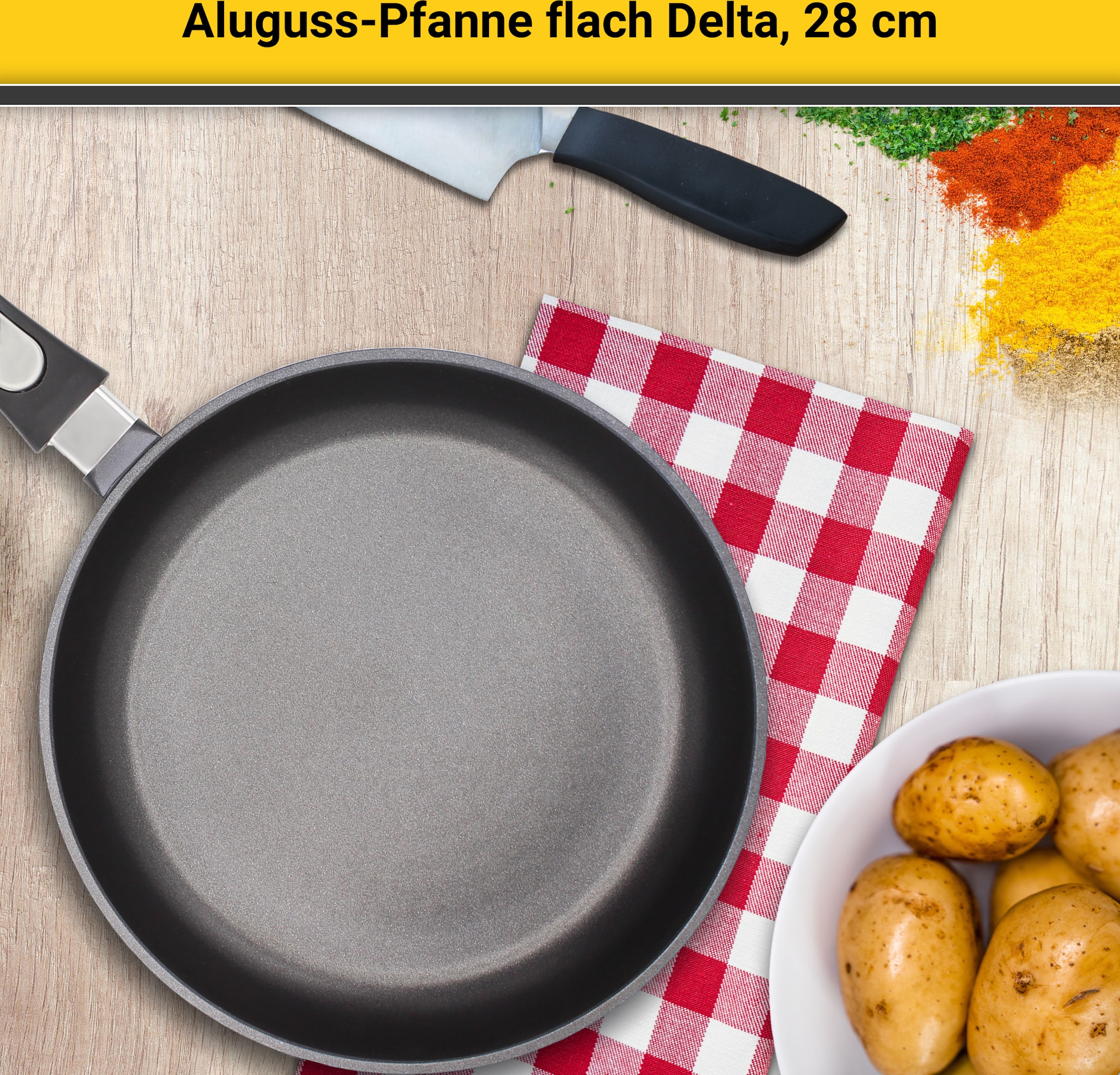Krüger Bratpfanne »Aluguss Pfanne flach DELTA«, Aluminiumguss, (1 tlg.), für Induktions-Kochfelder geeignet