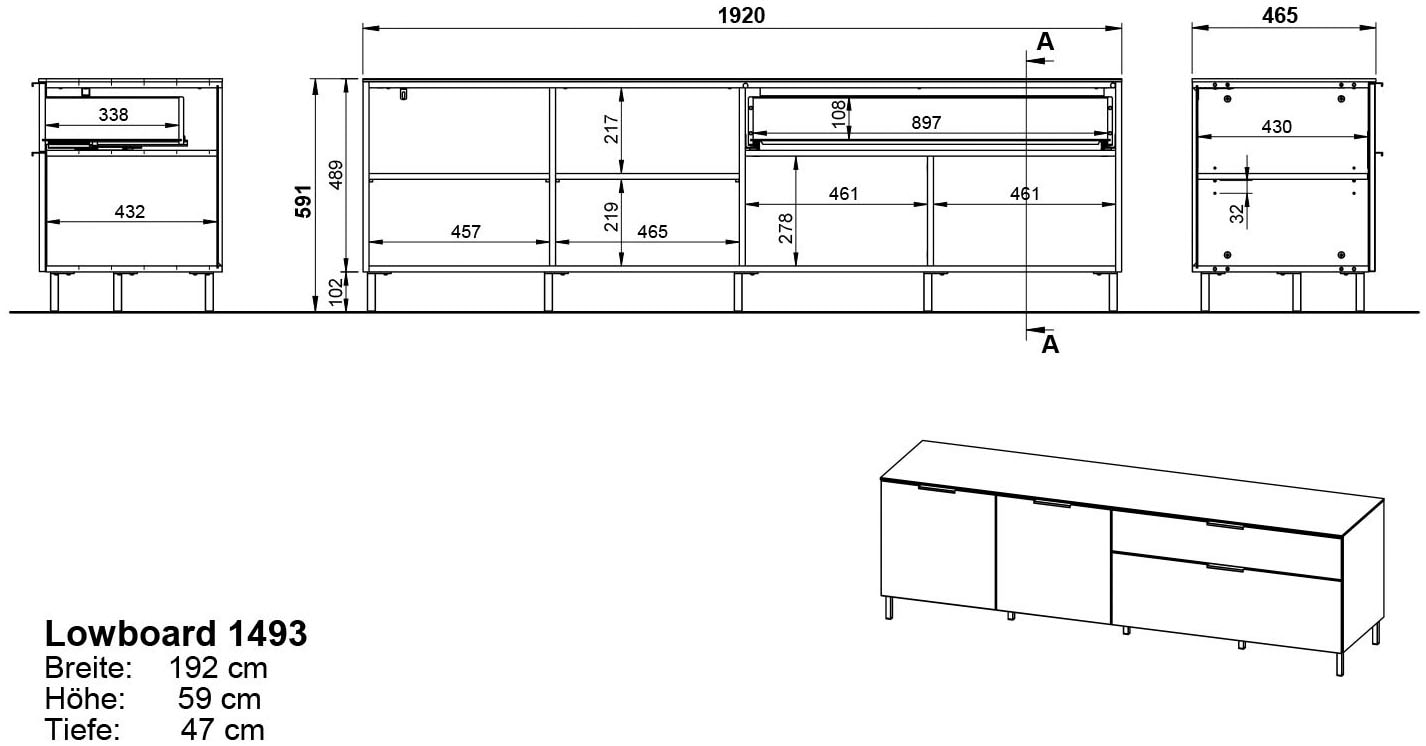 GERMANIA Lowboard bestellen Breite cm, filigraner mit 192 »California«, online Deckplatte