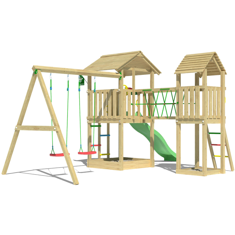 JUNGLE GYM Spielturm »Nova« Spielanlage mit 2 Türmen, Schaukel und Rutsche mit Wasseranschluss hellgrün