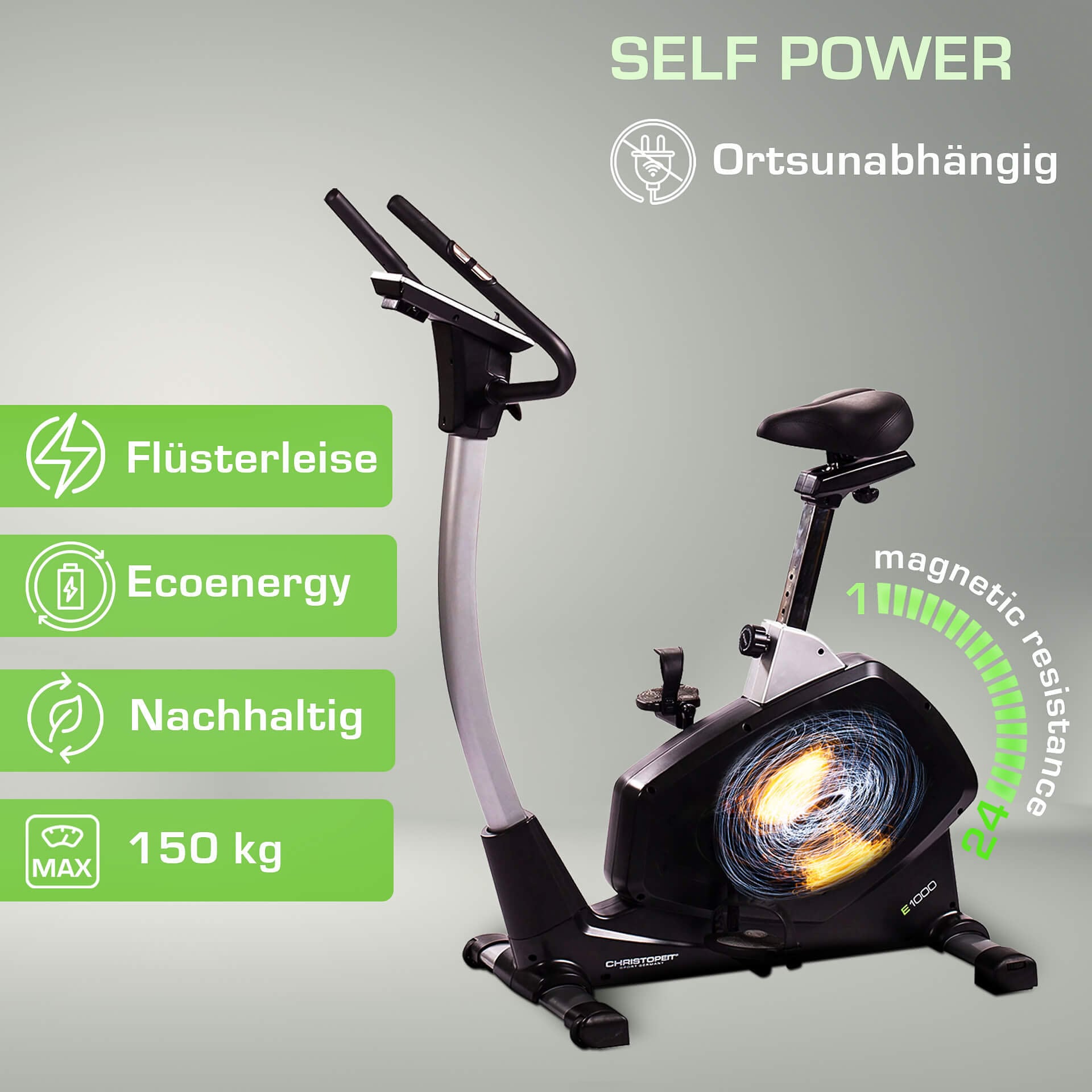 Christopeit Sport® Ergometer »Eco 1000«, (mit Tablet-Halterung), Schwungmasse ca. 10 kg, 24 Widerstandsstufen