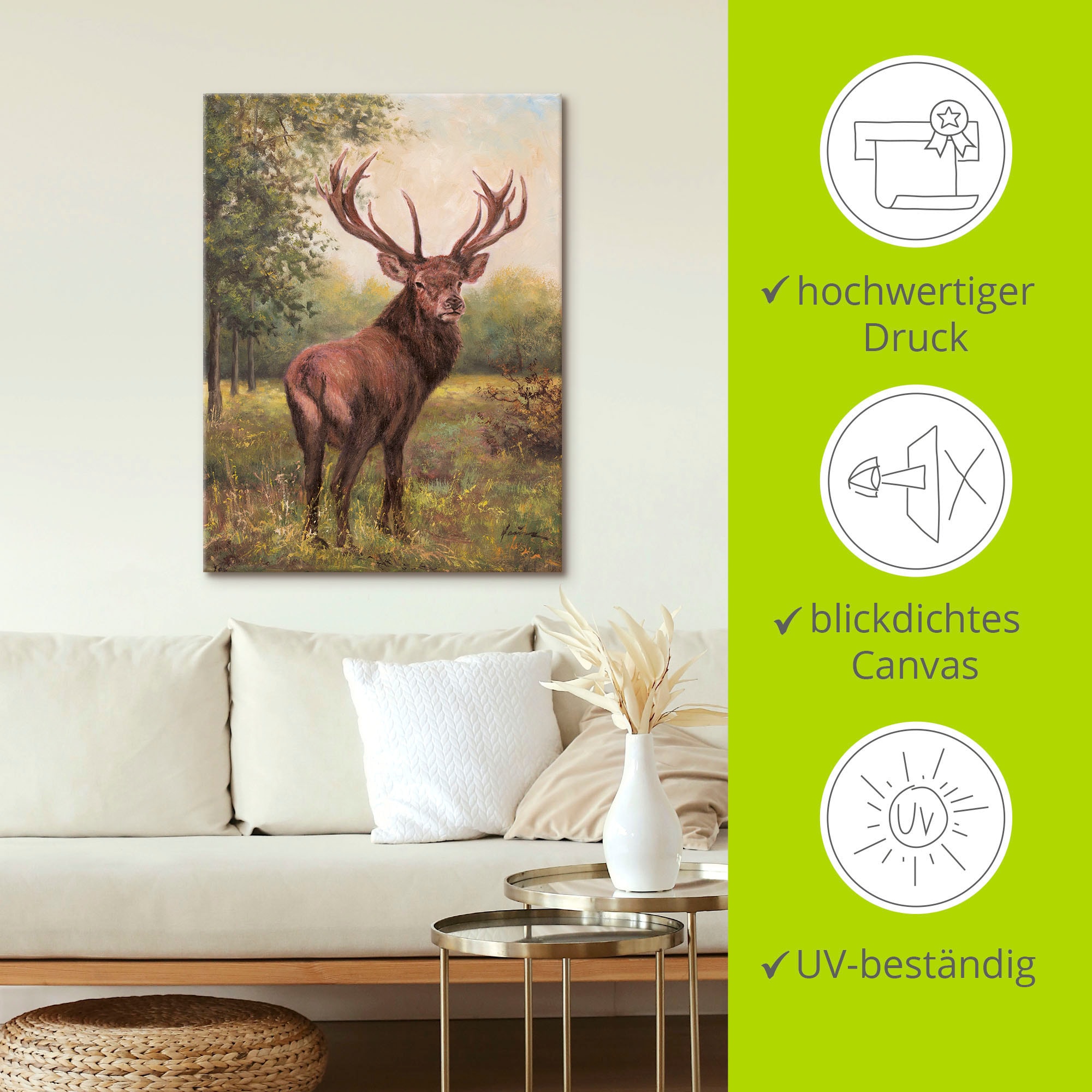 Artland Wandbild »Hirsch«, Wildtiere, (1 St.), als Leinwandbild, Poster, Wandaufkleber in verschied. Größen