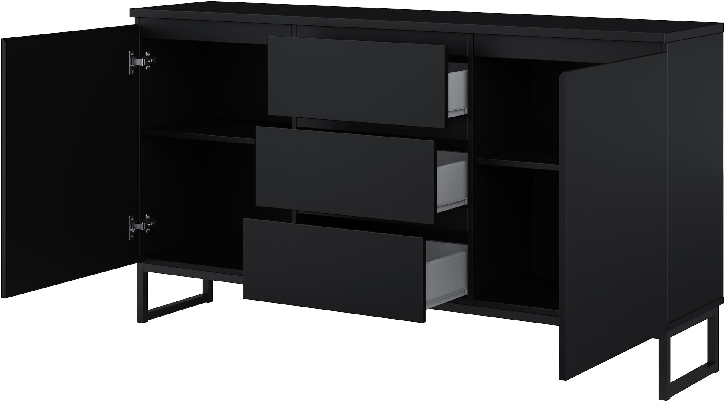 OTTO home Sideboard »Modo II, Breite 150 cm, moderne grifflose Kommode 2Türen/3 SK« Schubladenkommode viel Stauraum, Einlegeböden verstellbar, Metallkufen