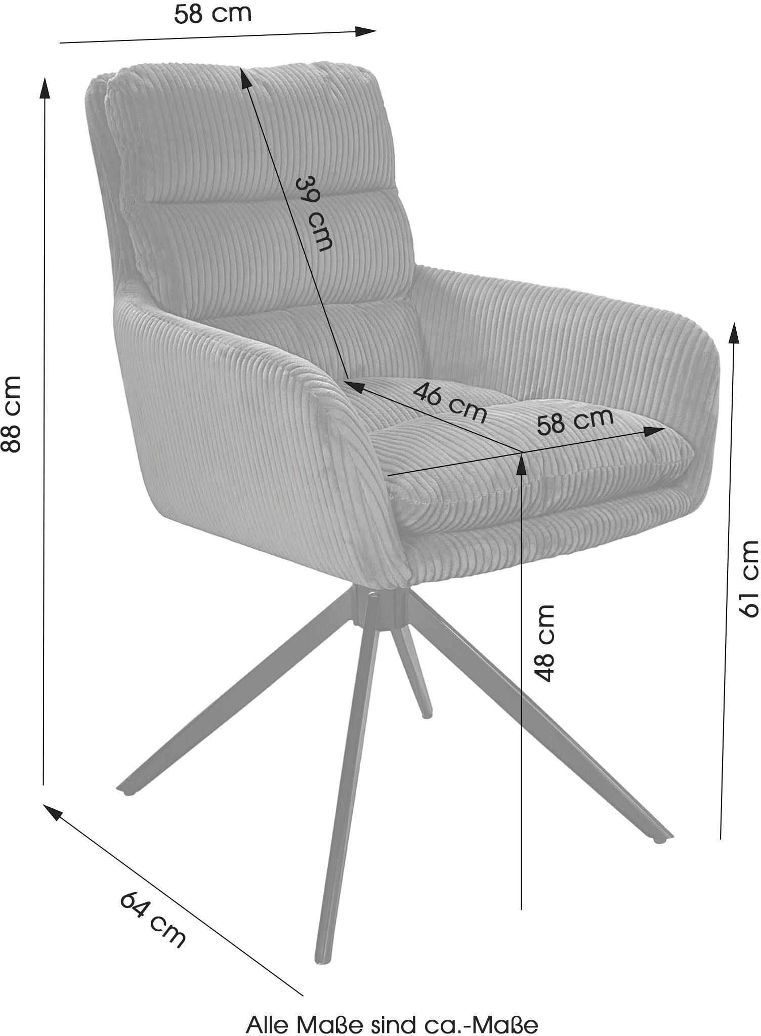 byLIVING Esszimmerstuhl »Pura (2er-Set)«, (Set), Sitzschale 360°drehbar, Metall schwarz, Armlehnstuhl, diverse Farben