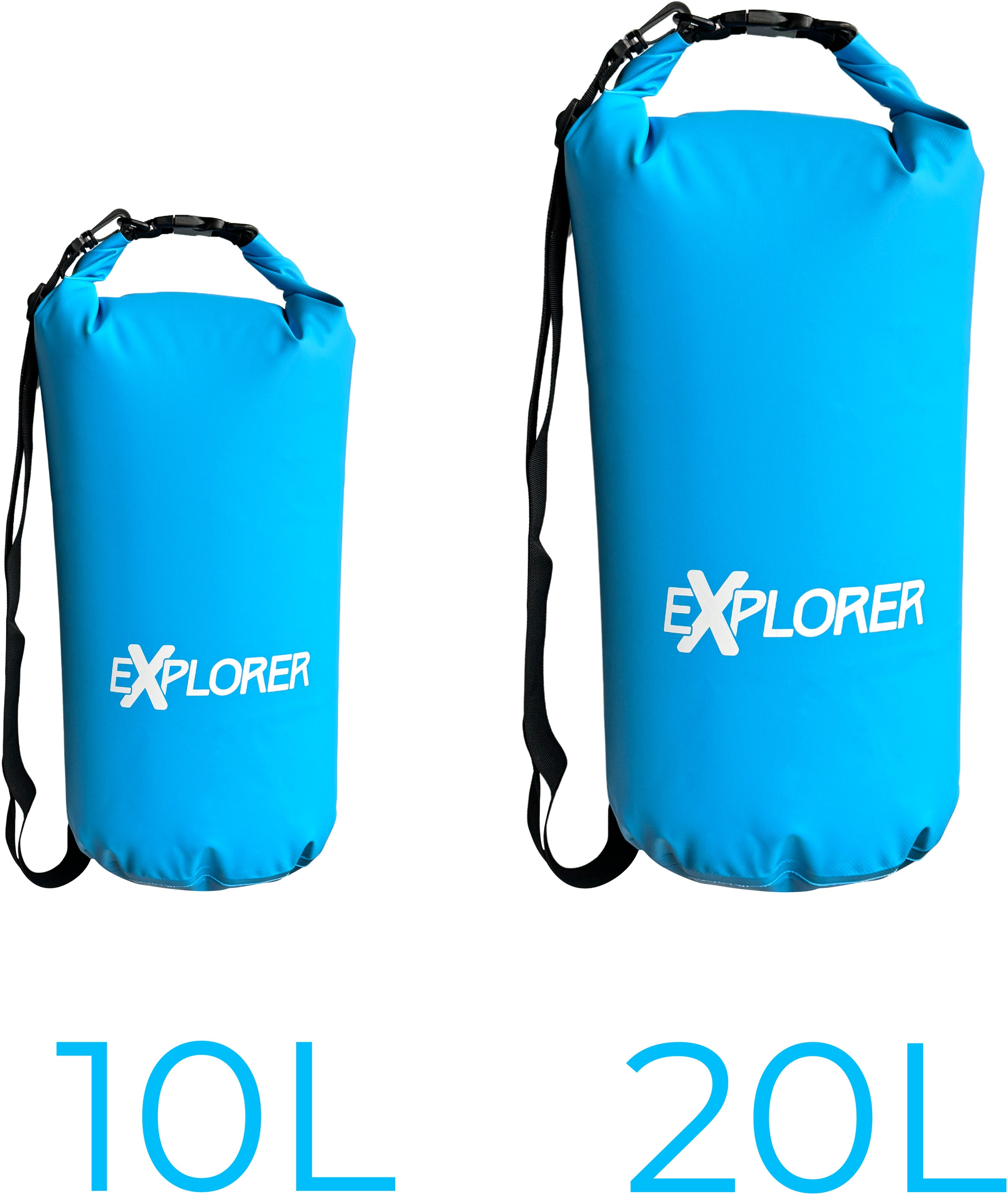 EXPLORER Aufbewahrungstasche »Packsack Rollsack 10 L / 20 L wasserdicht, mit Schultergurt«, (Packung), Rolltop Tasche für Sup Camping Kajak Wandern Angeln Bootfahren Rafting