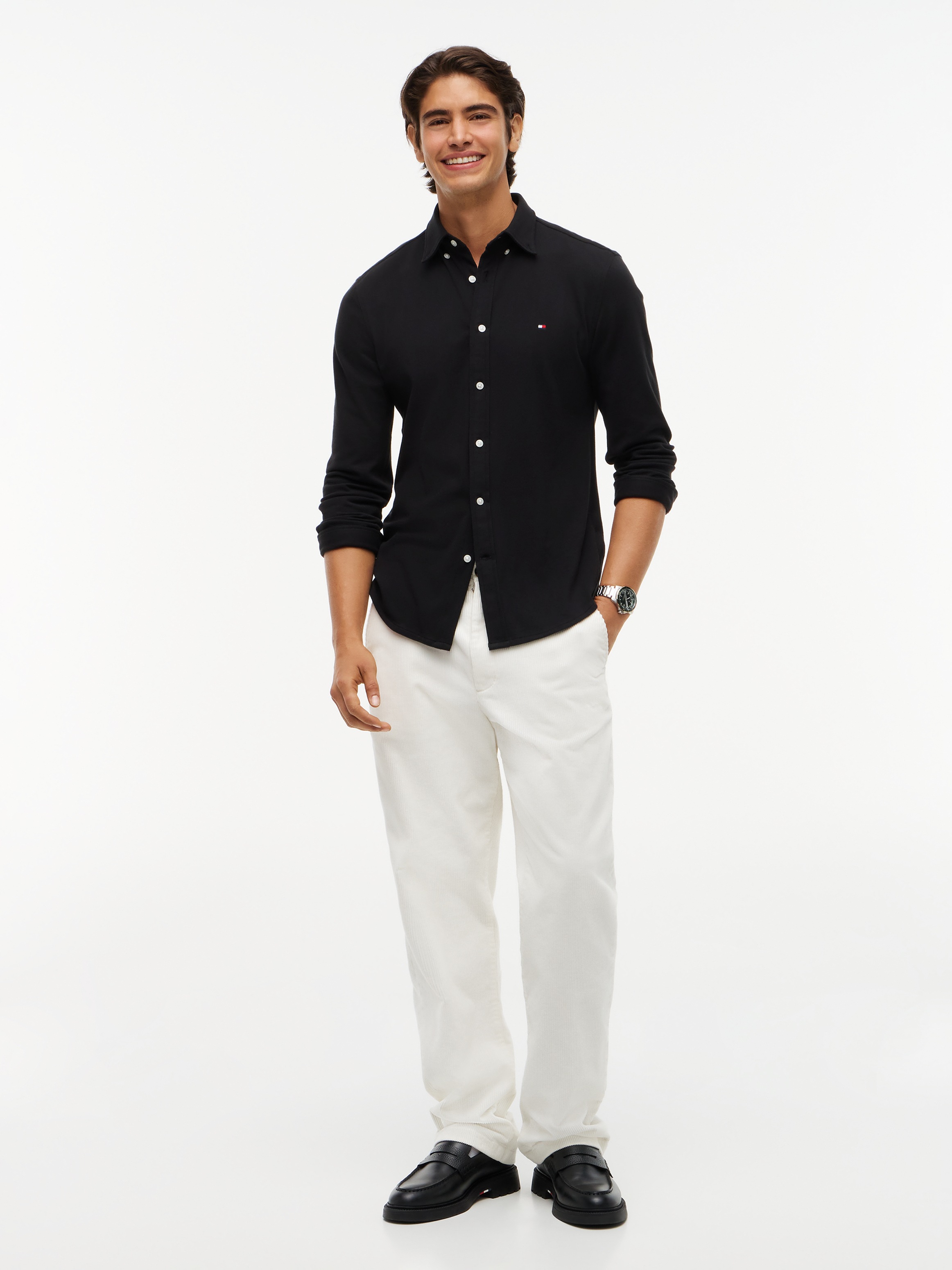 Tommy Hilfiger Langarmhemd »KNITTED SHIRT« Button-down-Kragen, Slim Fit, Jersey-Qualität