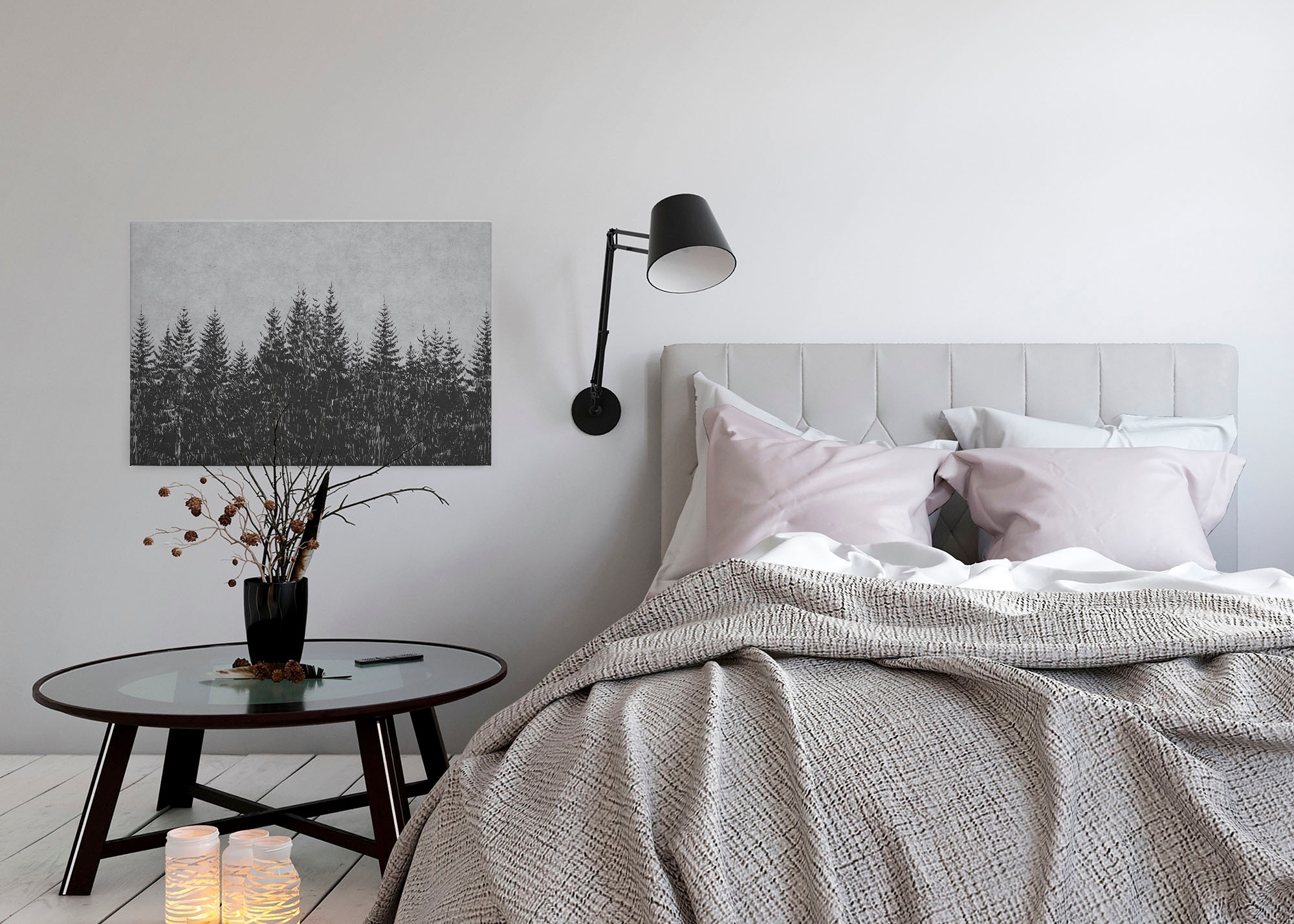 A.S. Création Leinwandbild »black forest 3«, Kunst-Wald-Kinder, (1 St.), Wald Bild Keilrahmen Schwarz Grau Leinwand-Bild Wohnzimmer modern Wand