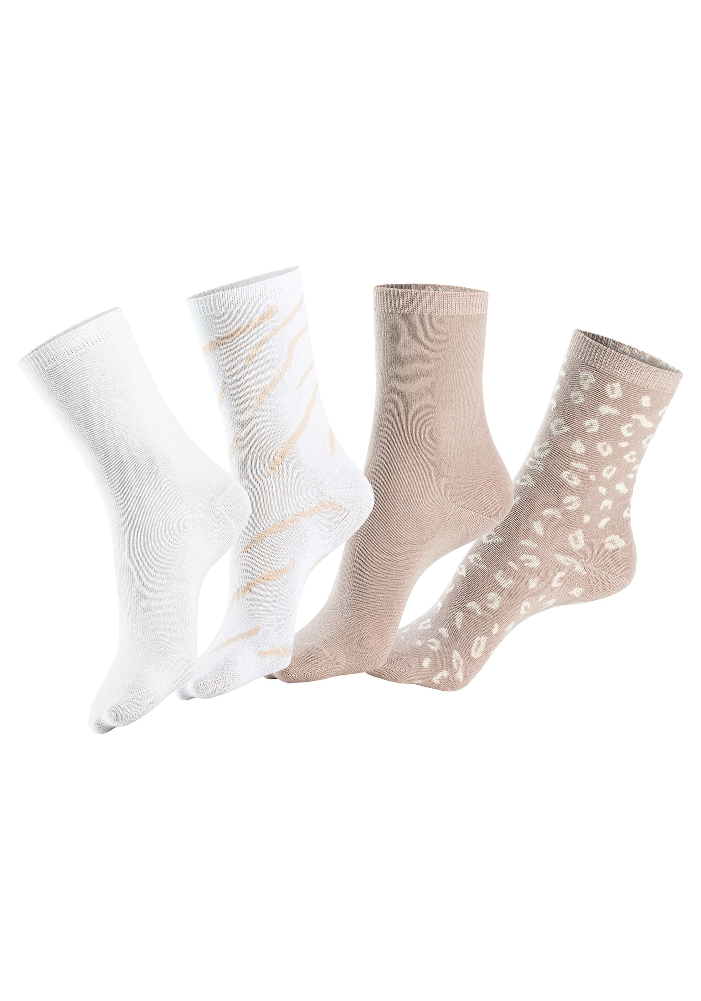 LASCANA Basicsocken, (Packung, 4 Paar), uni und mit animal Design